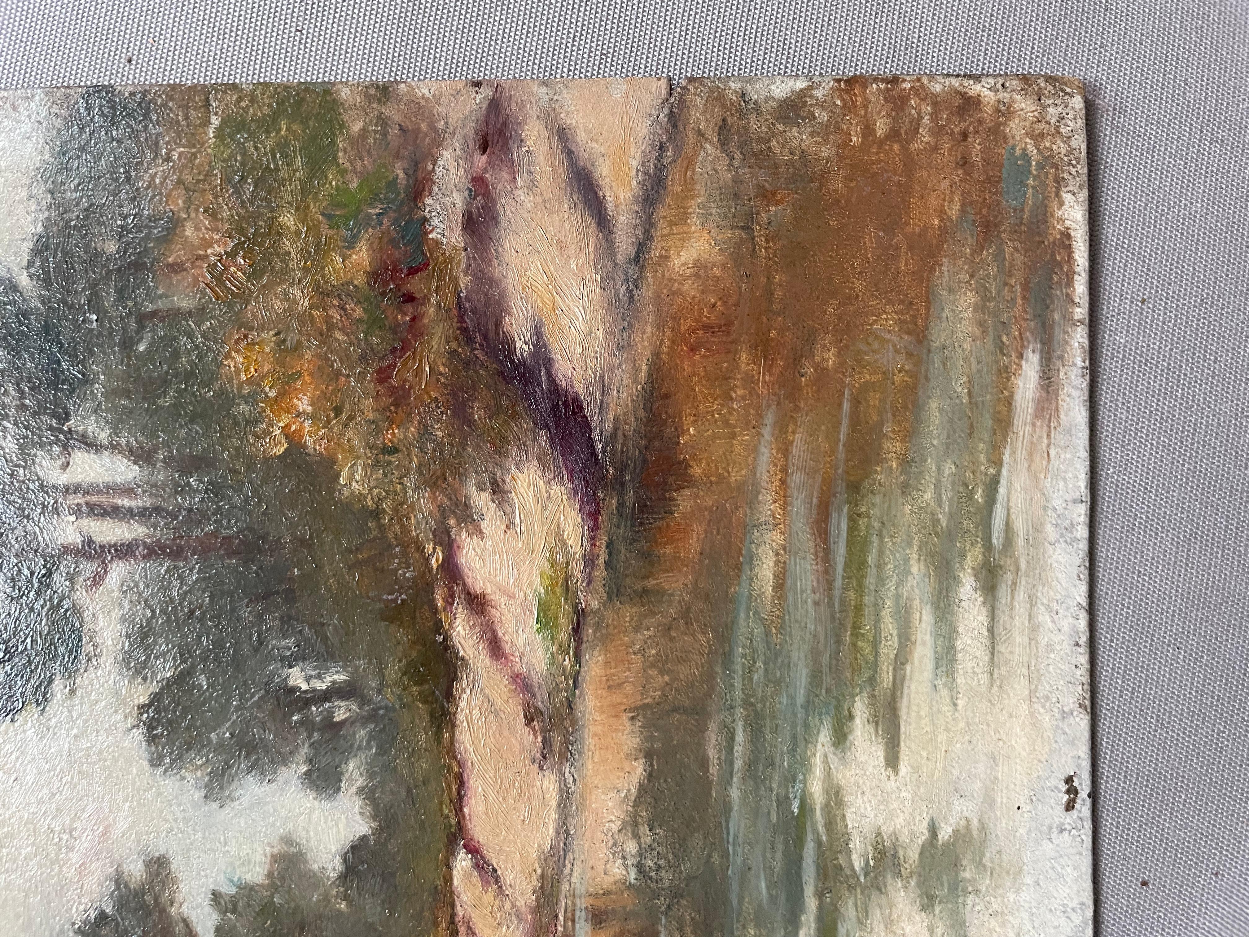 Südwest-Teich.  
Öl auf Karton, Anfang 20. Jahrhundert.  
Guter Zustand, muss gereinigt werden.  
28 x 23.5 cm.