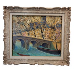 Pont Marie, Paris Oil Painting on Panel, Post-Impressionism, 1940s