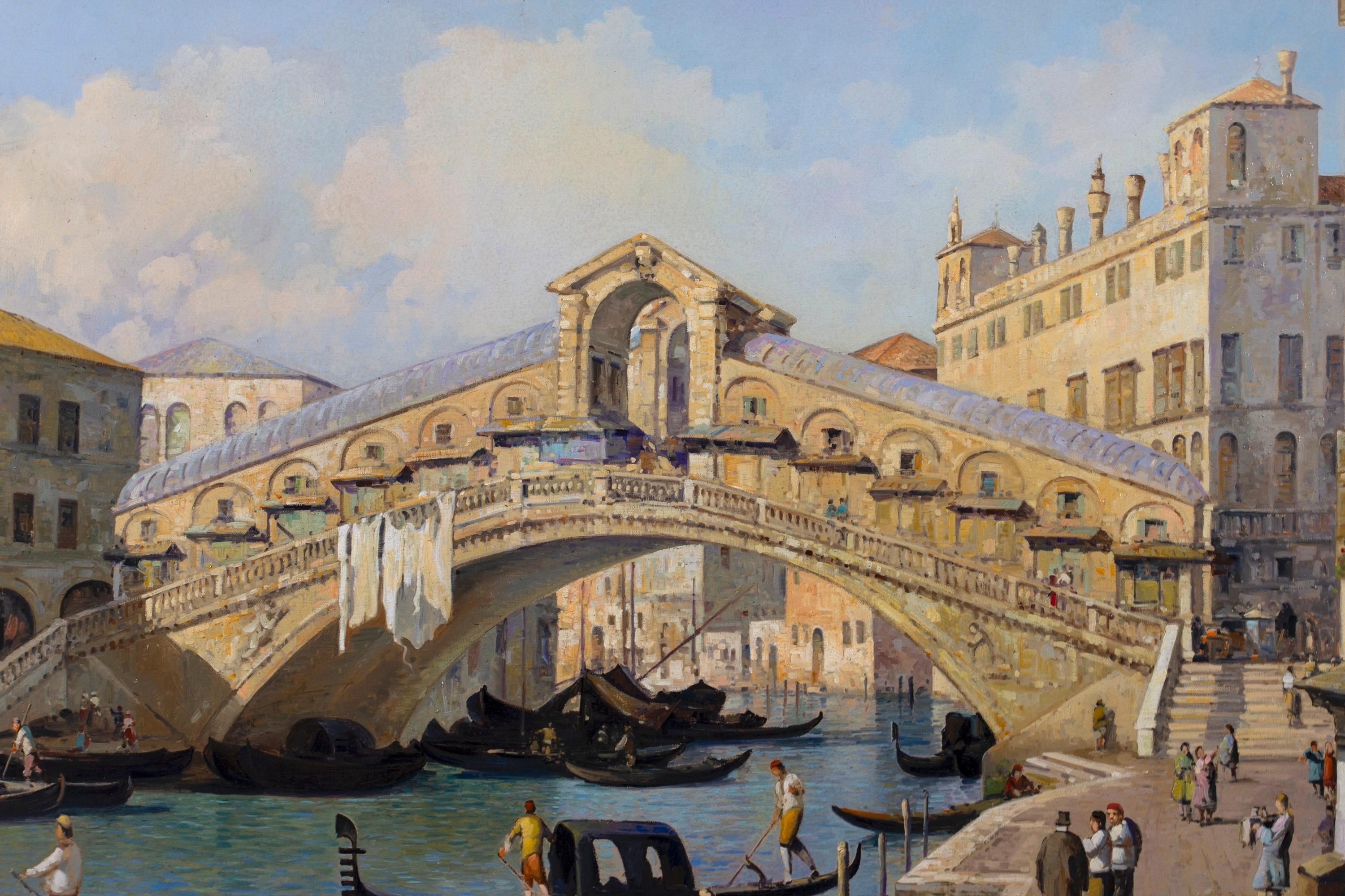 Ponte Rialto in Venedig, Landschaft, Gemälde Öl auf Leinwand mit Rahmen im Angebot 6