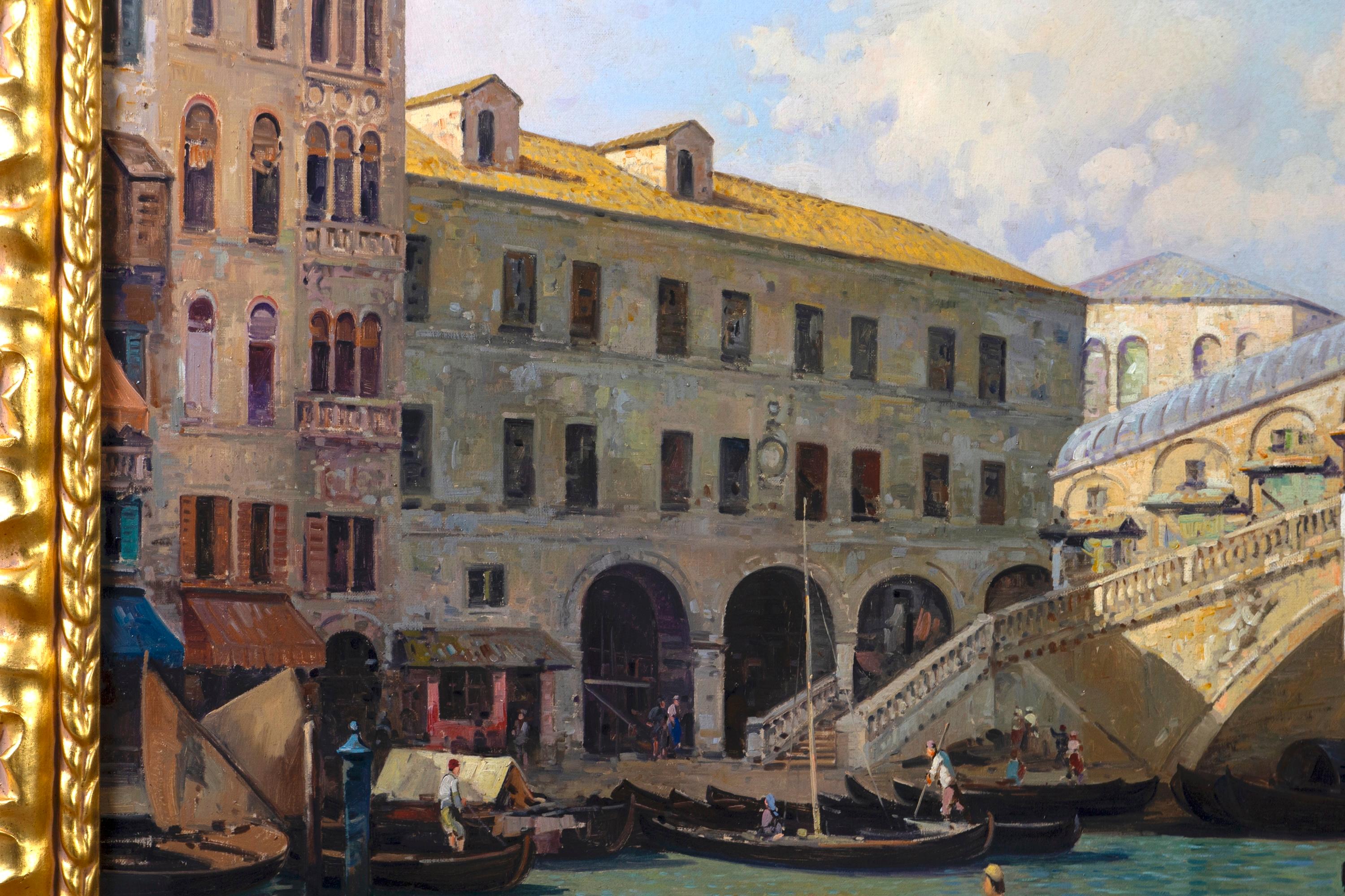 Ponte Rialto in Venedig, Landschaft, Gemälde Öl auf Leinwand mit Rahmen im Angebot 8