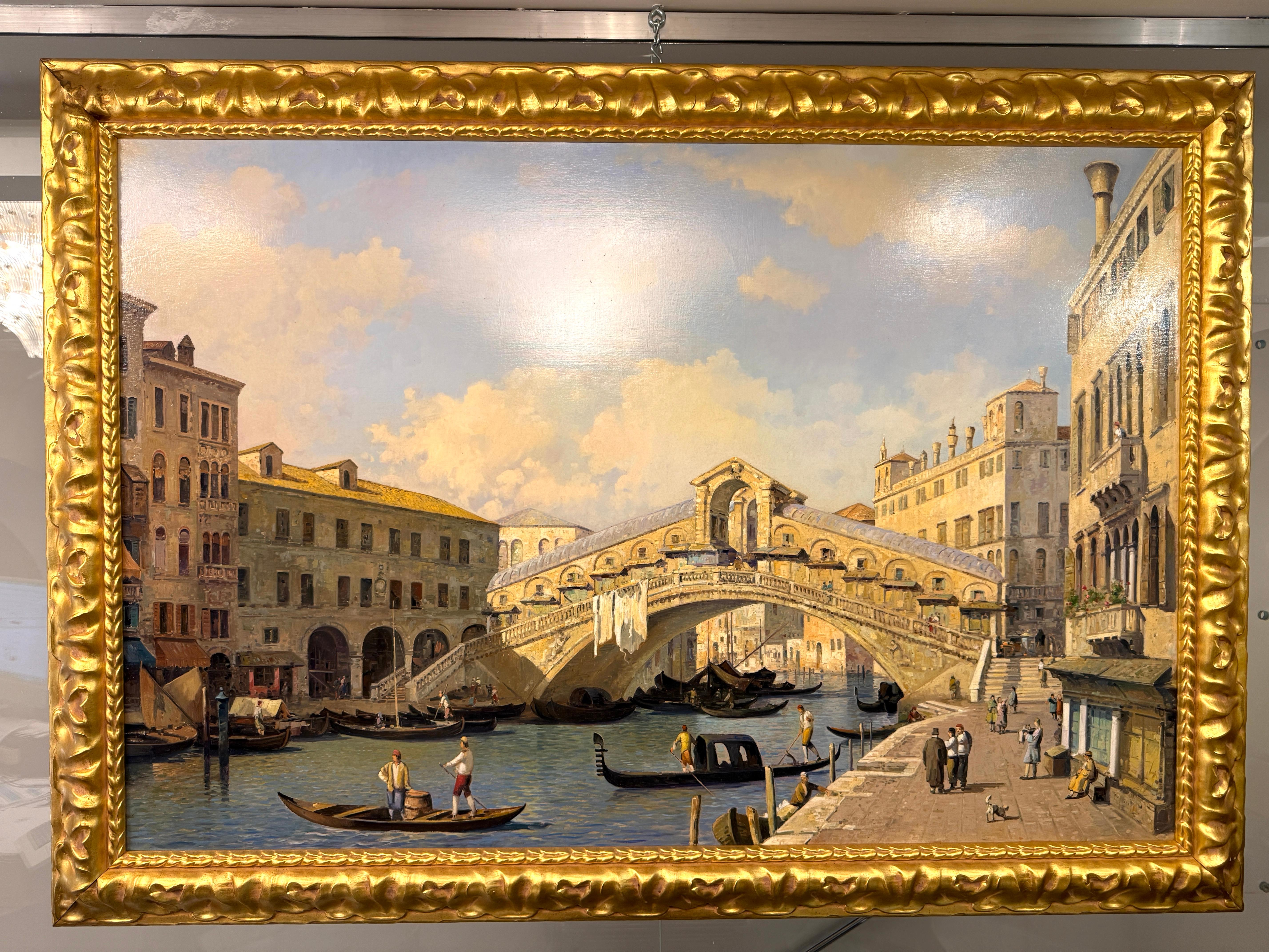 Ponte Rialto in Venedig, Landschaft, Gemälde Öl auf Leinwand mit Rahmen (Akademisch), Painting, von Unknown