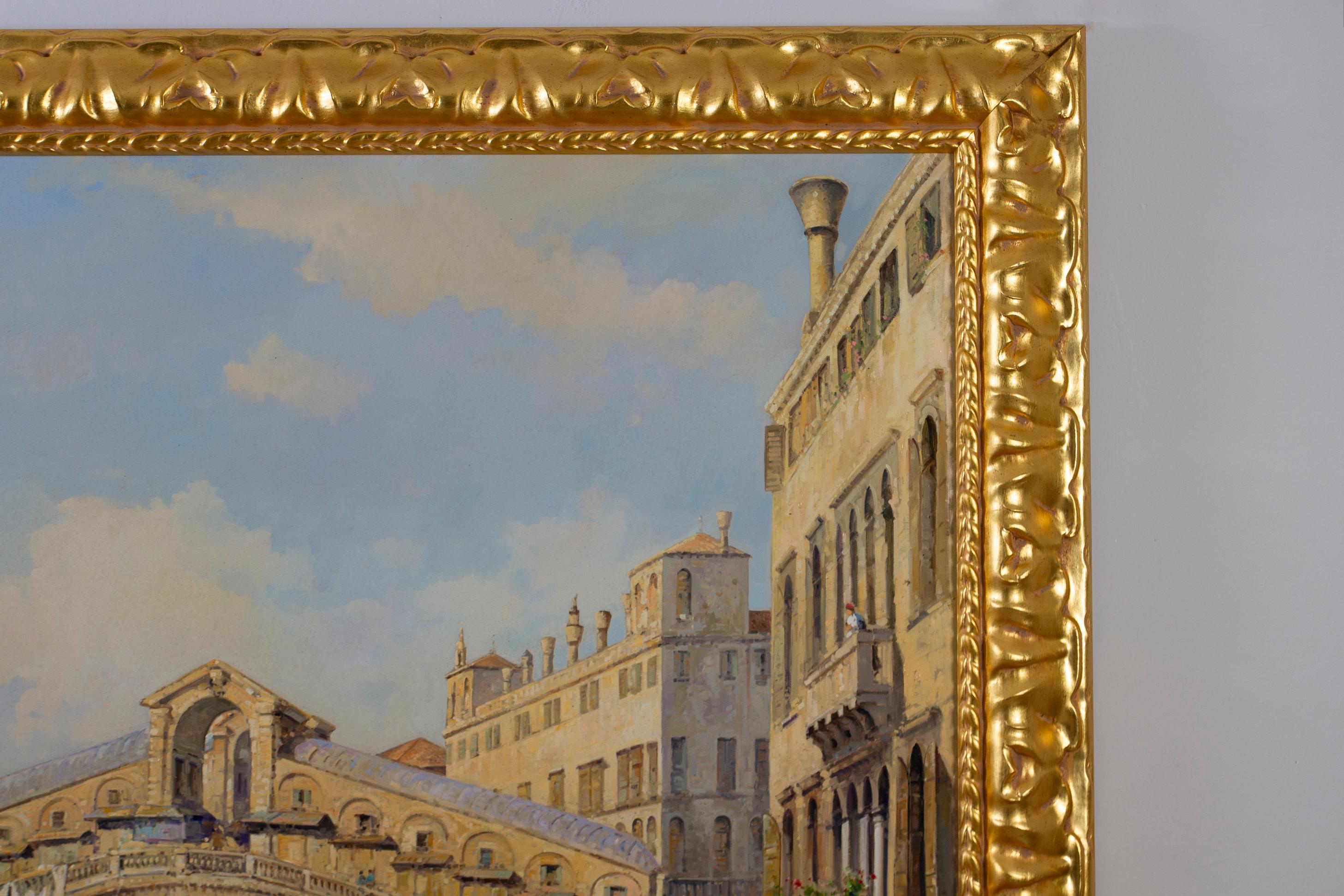 Ponte Rialto in Venedig, Landschaft, Gemälde Öl auf Leinwand mit Rahmen im Angebot 2
