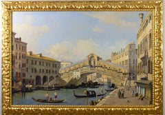 Ponte Rialto in Venice Landscape Painting Oil on Canvas with Frame