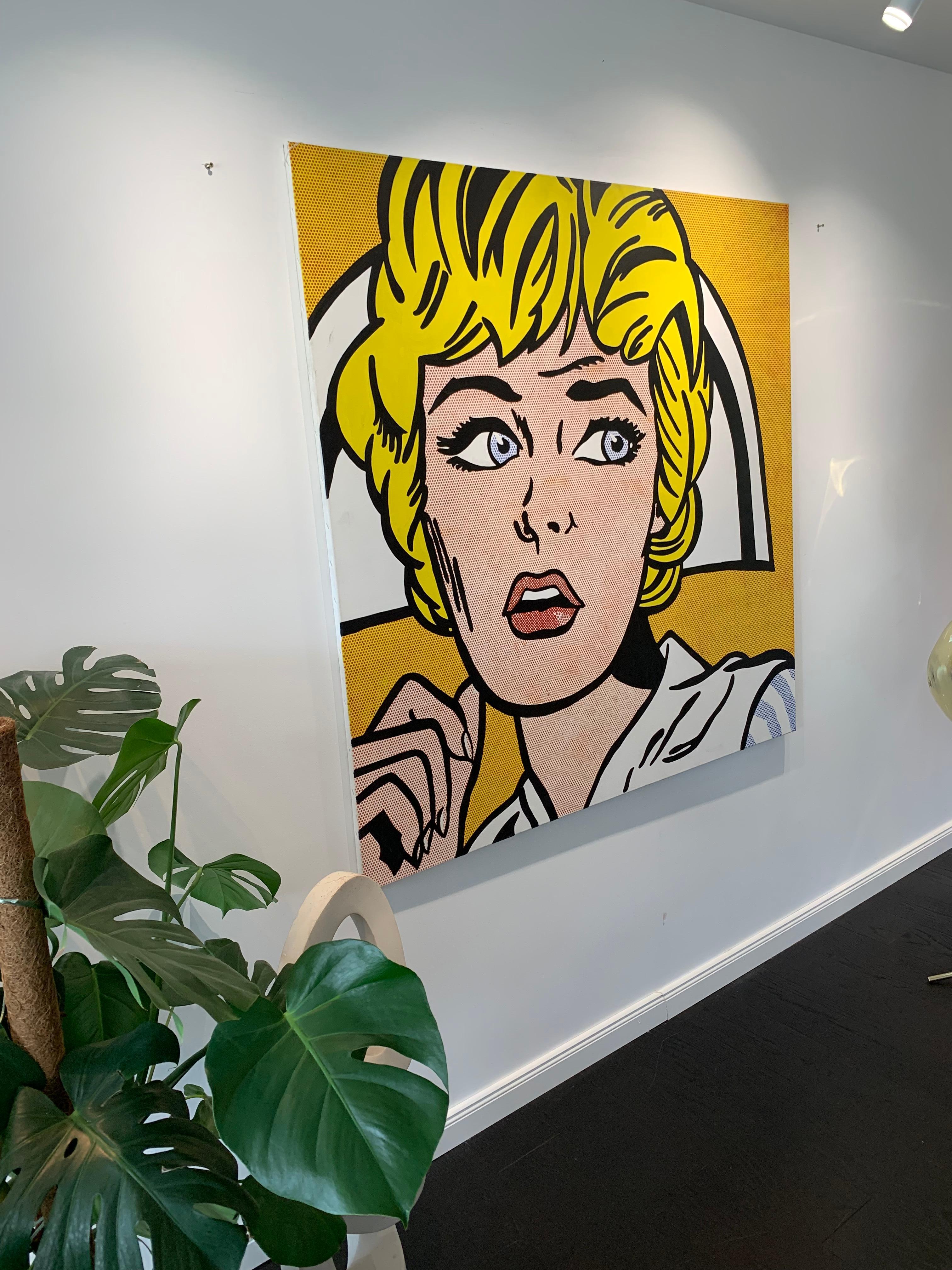 Pop Art painting girl with blond hair based on Roy Lichtenstein For Sale 5