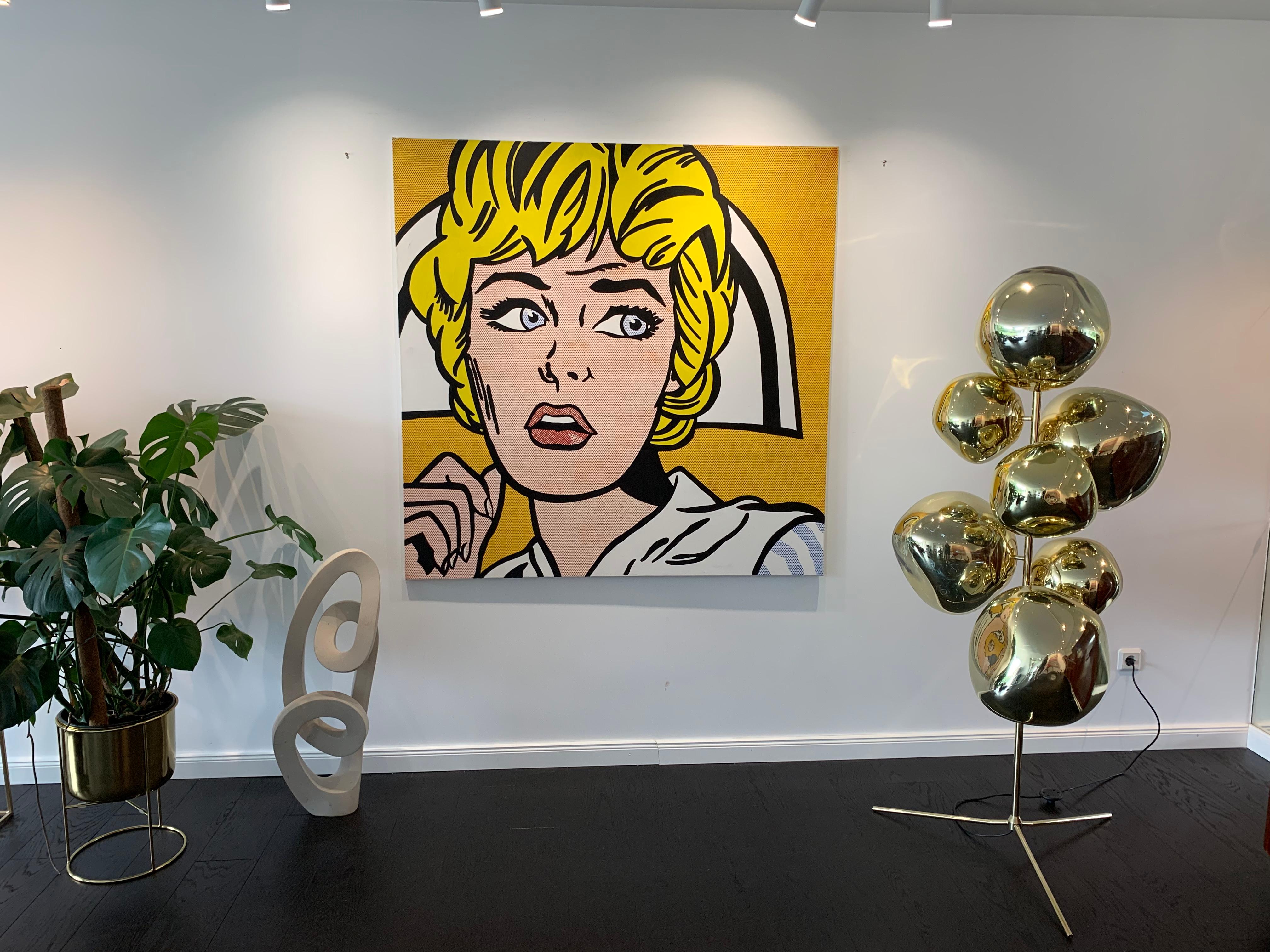 Peinture Pop Art d'une femme blonde. Huile sur toile - 140 x 140 cm.

D'après la peinture 