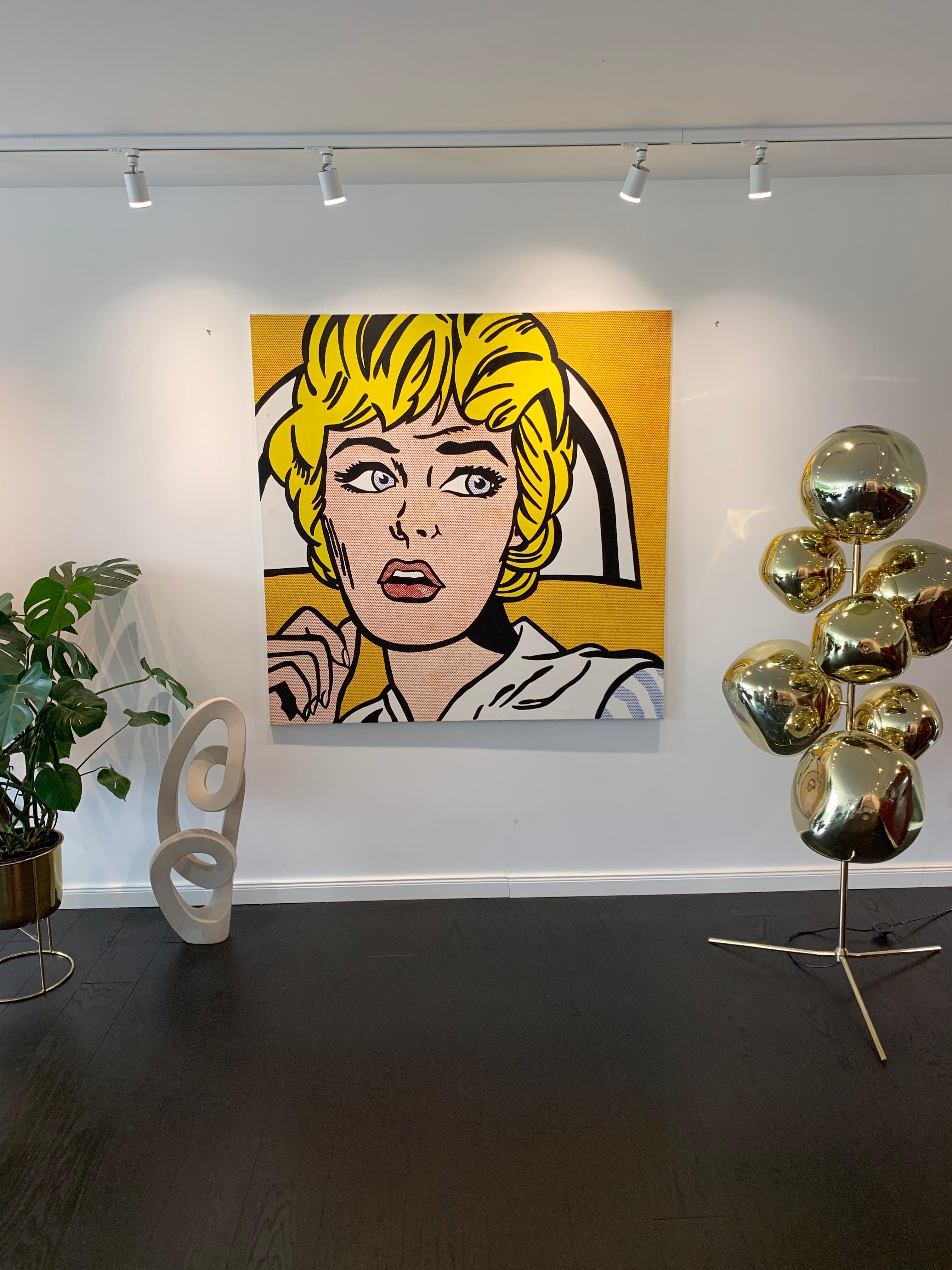 Peinture Pop Art d'une femme blonde. Huile sur toile - 140 x 140 cm.

D'après la peinture 