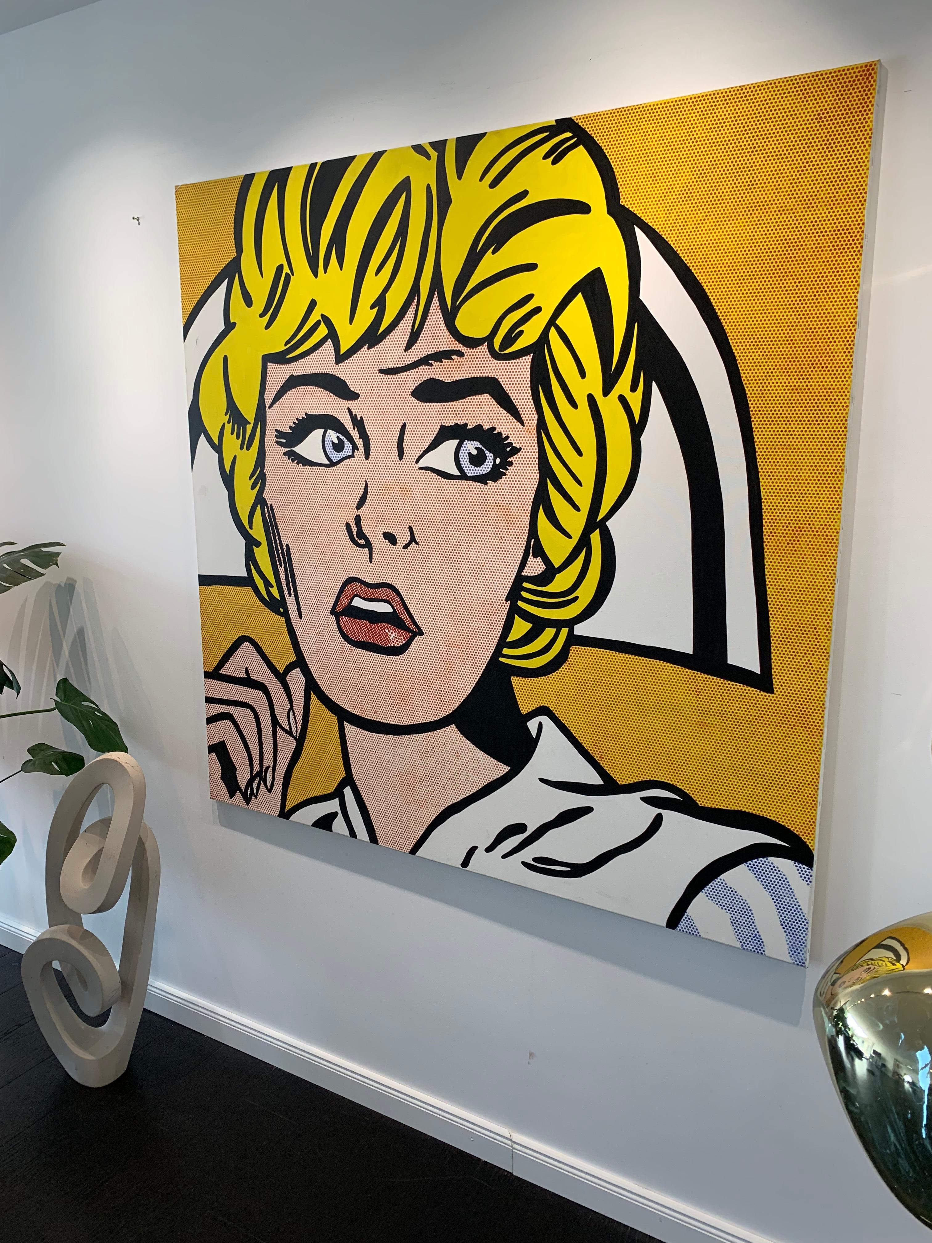 Peinture Pop Art avec cheveux blonds basée sur Roy Lichtenstein en vente 2