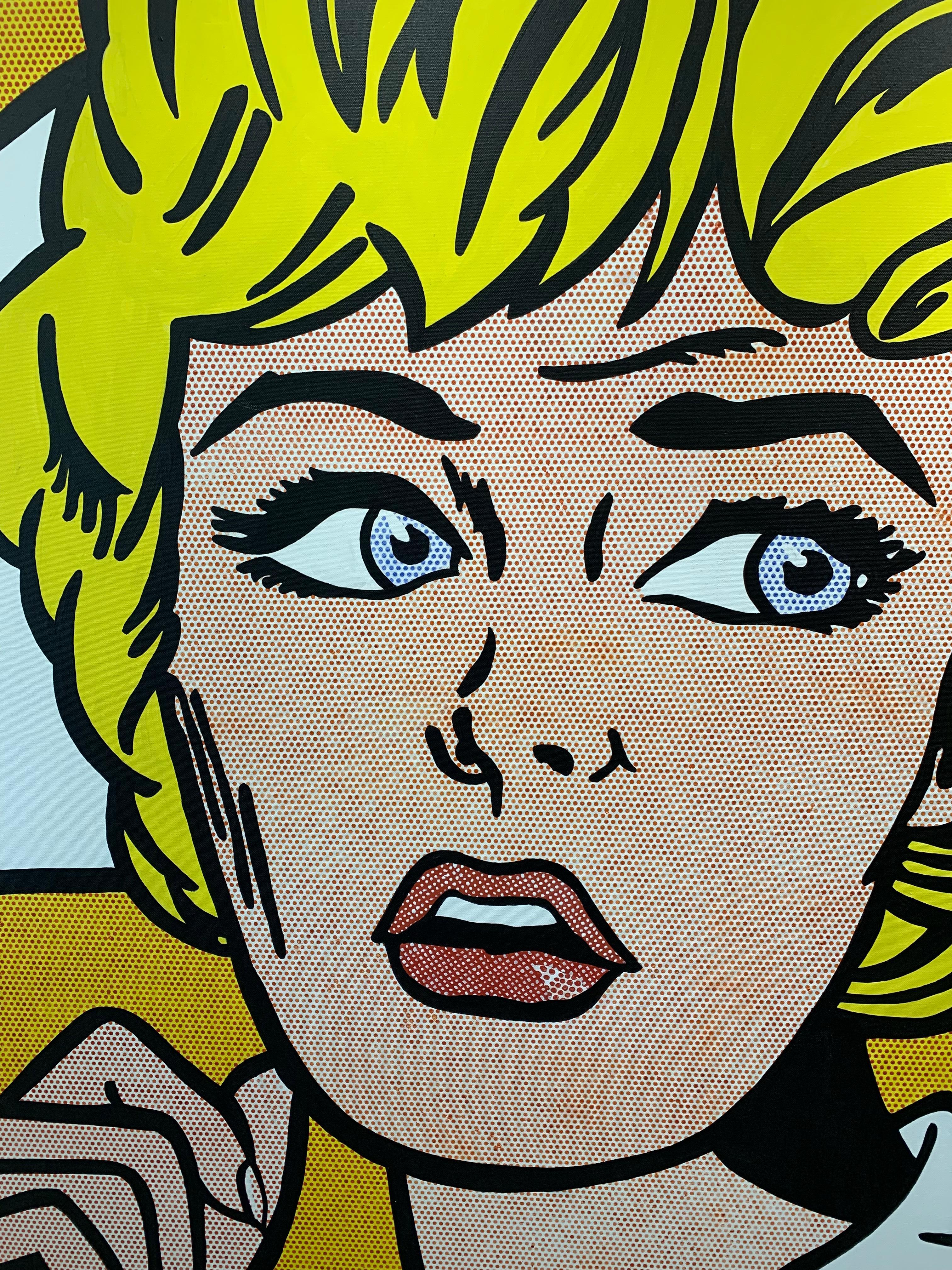 Pop Art painting of a blond woman. Oil on canvas - 140 x 140 cm.

Based on Roy Lichtenstein 'Nurse' painting made in 1964.
