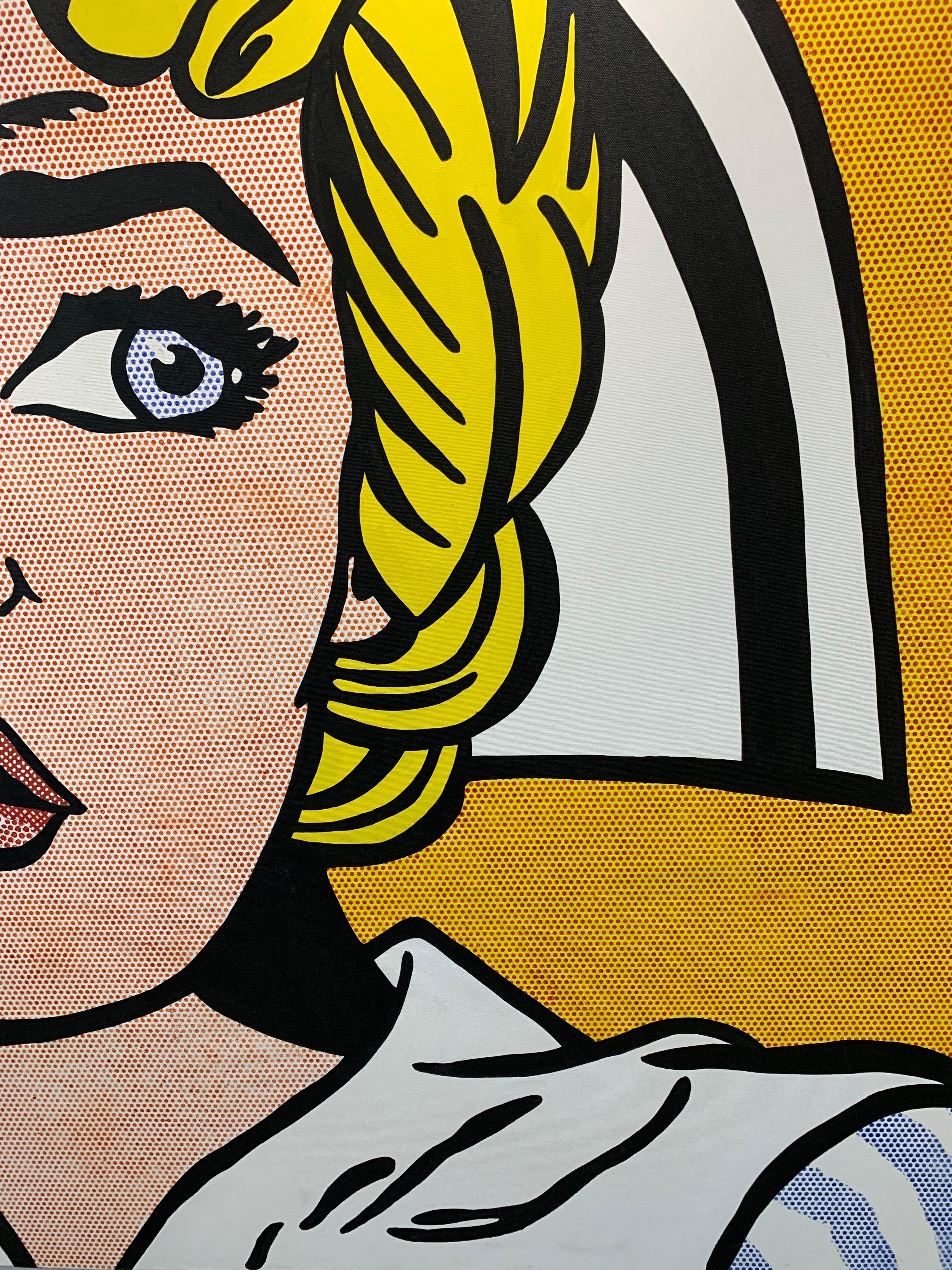 Pop Art painting girl with blond hair based on Roy Lichtenstein For Sale 3