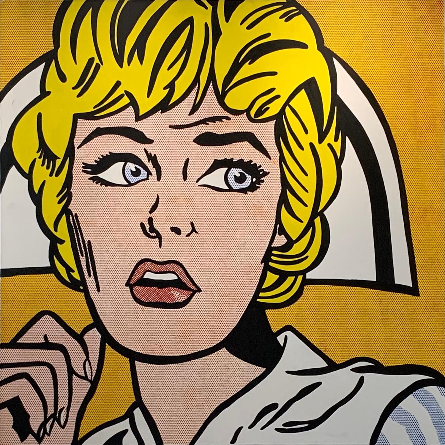 Pop Art painting girl with blond hair based on Roy Lichtenstein - Painting by Unknown