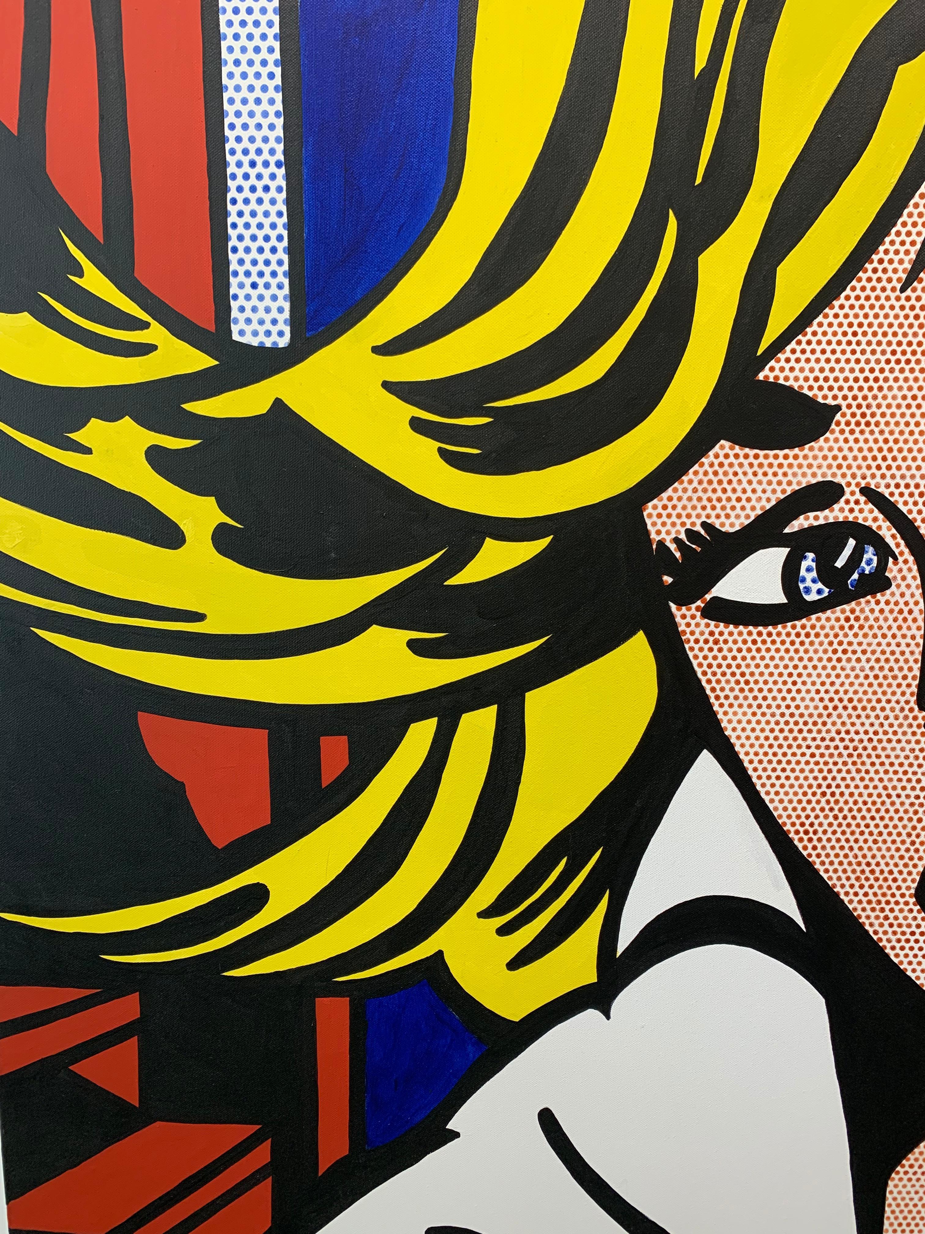 Pop-Art-Gemälde eines Mädchens mit Textblase, basiert auf Roy Lichtenstein 1