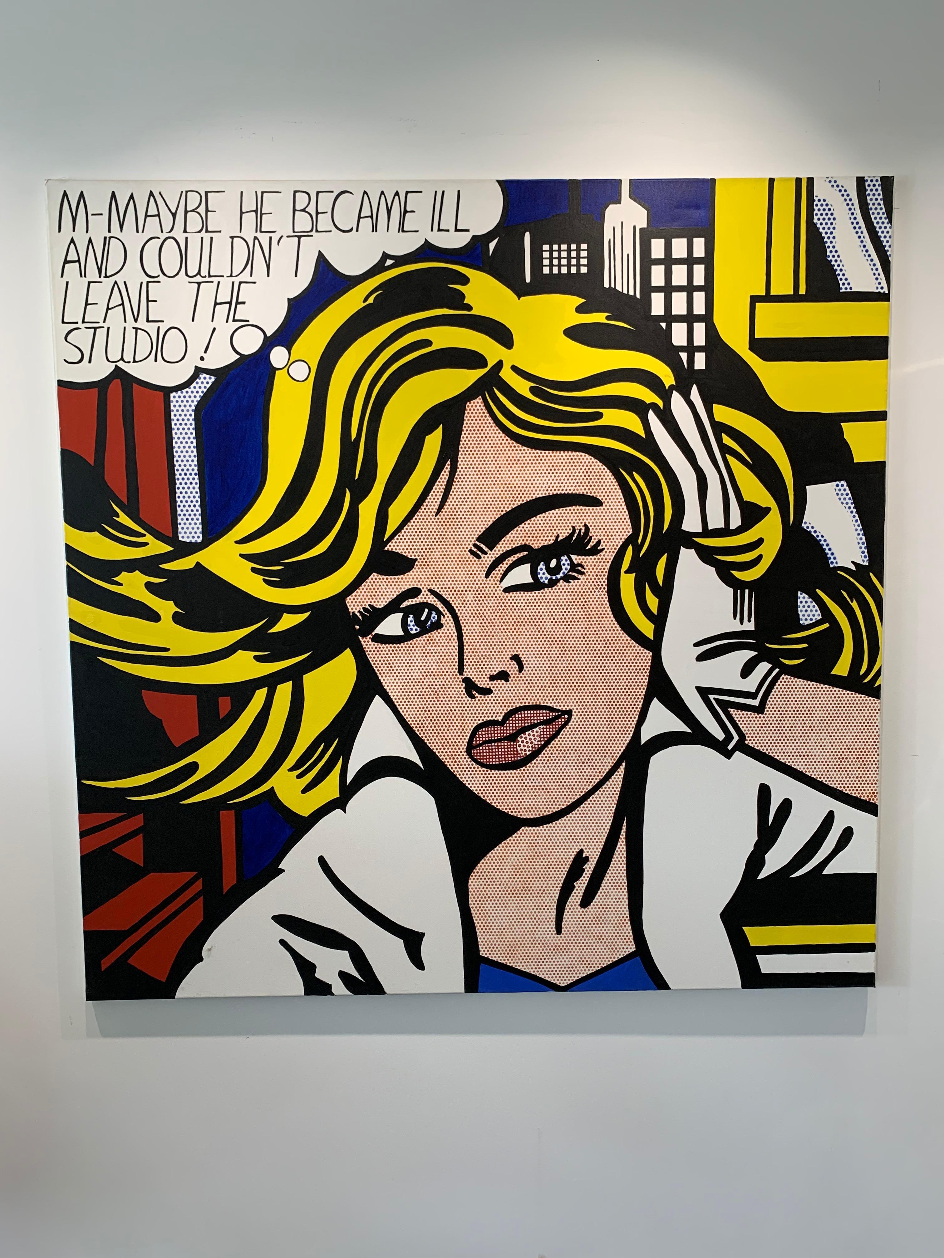 Pop-Art-Gemälde eines Mädchens mit Textblase, basiert auf Roy Lichtenstein 2