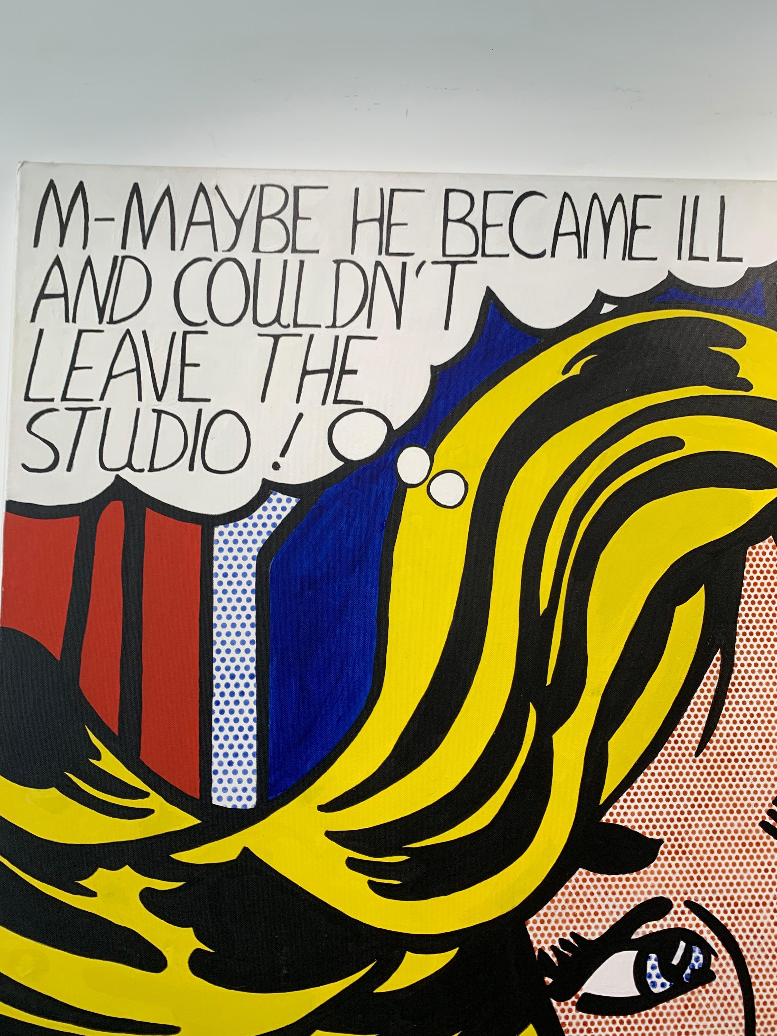 Pop-Art-Gemälde eines Mädchens mit Textblase, basiert auf Roy Lichtenstein 3