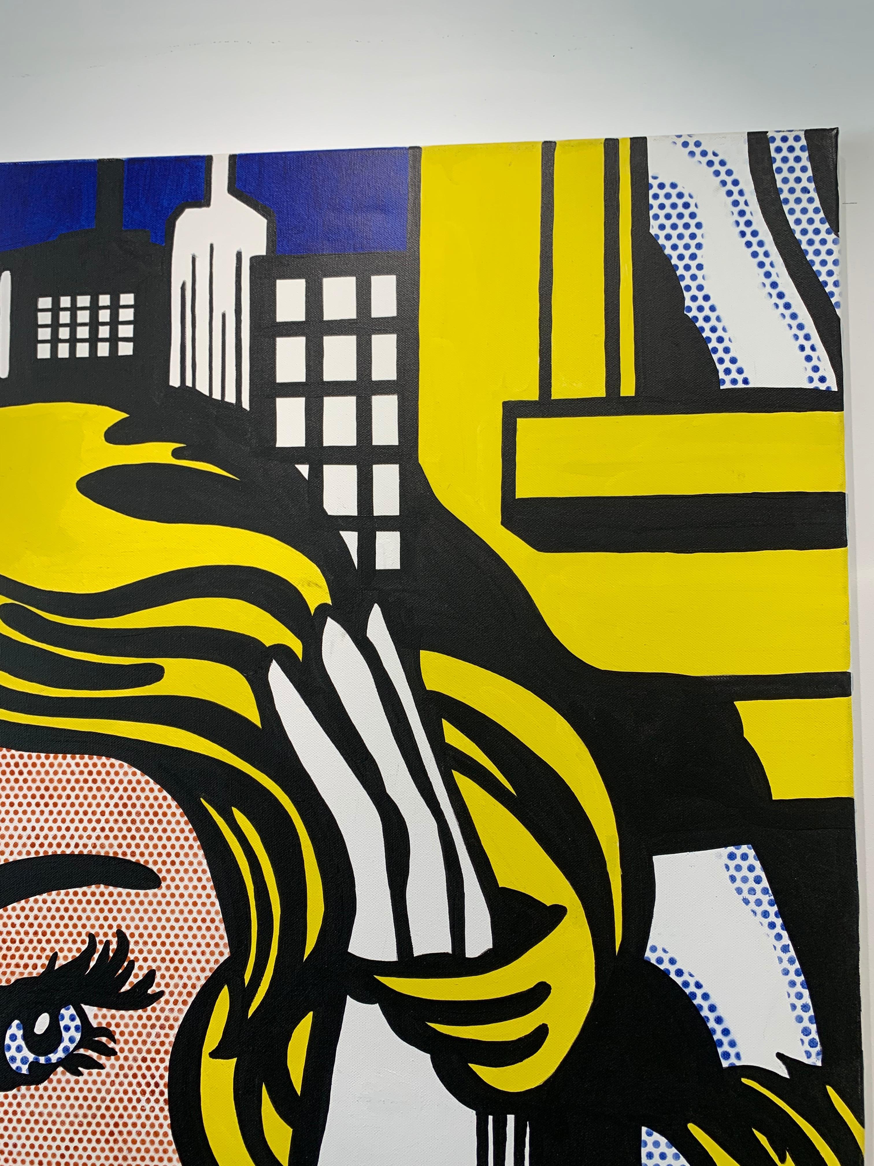 Pop-Art-Gemälde eines Mädchens mit Textblase, basiert auf Roy Lichtenstein 5