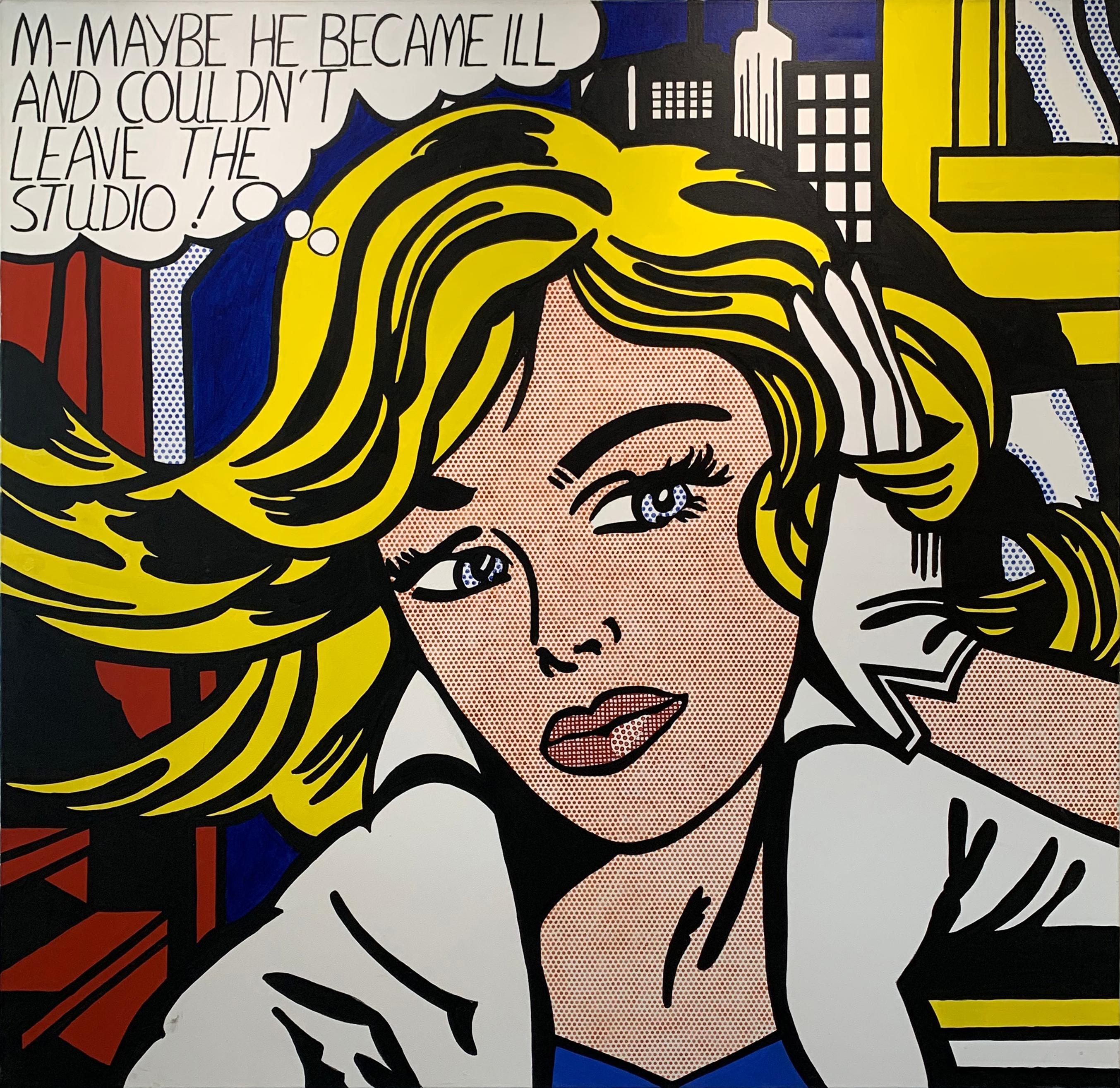 Unknown Pop Art Painting Girl With Text Bubble Based On Roy Unknown Pop Art Painting Girl With Text Bubble Based On Roy