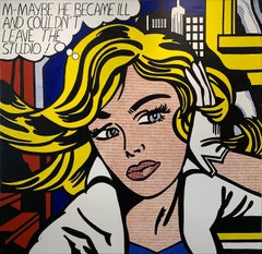 Pop-Art-Gemälde eines Mädchens mit Textblase, basiert auf Roy Lichtenstein