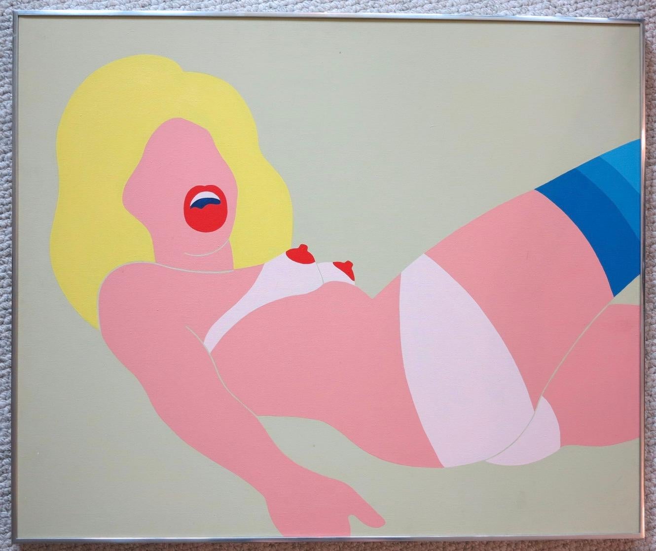 Peinture Pop Art représentant une femme nue allongée - Painting de Unknown