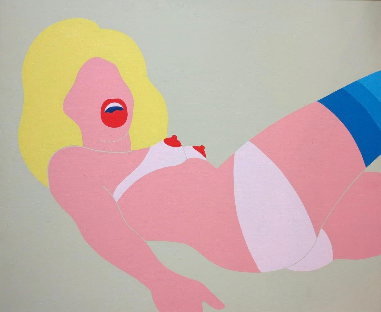 Nude Painting Unknown - Peinture Pop Art représentant une femme nue allongée