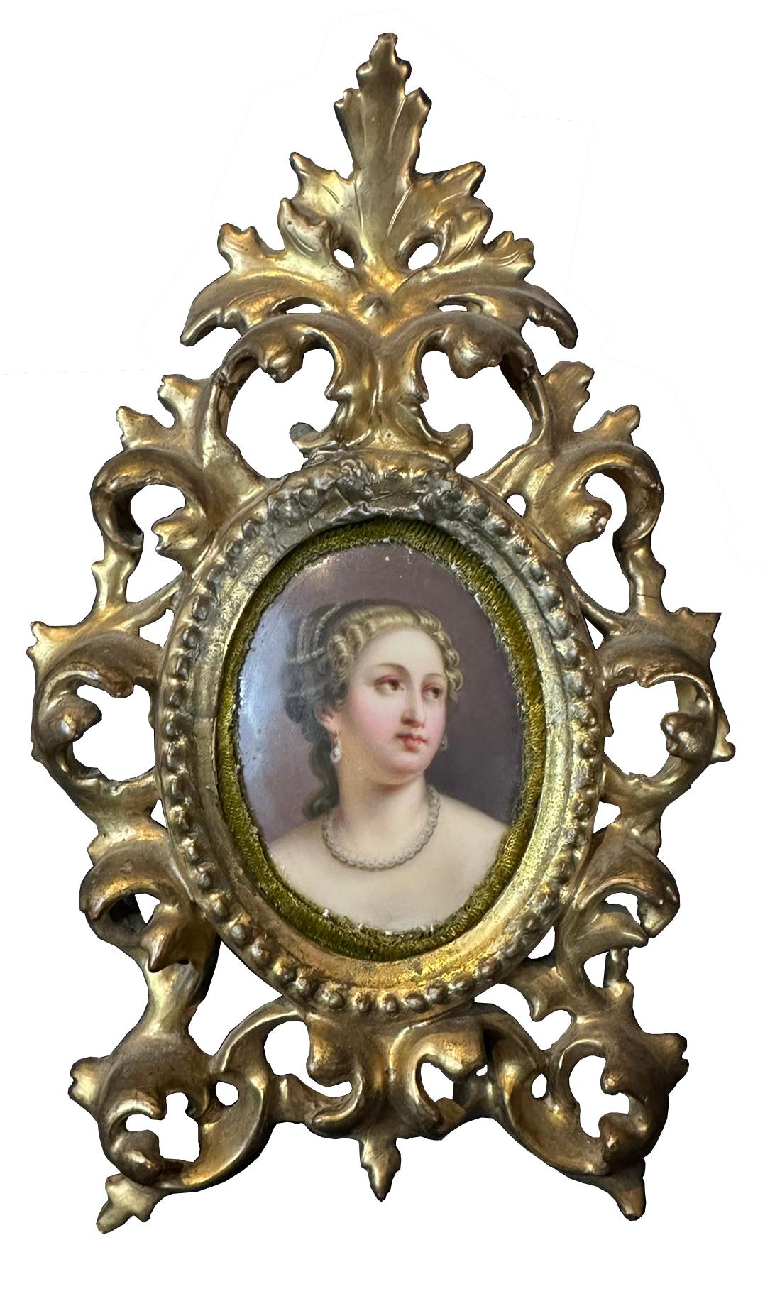 Porcelain Portrait of Woman in Giltwood Frame - Mixed Media Art by Unknown