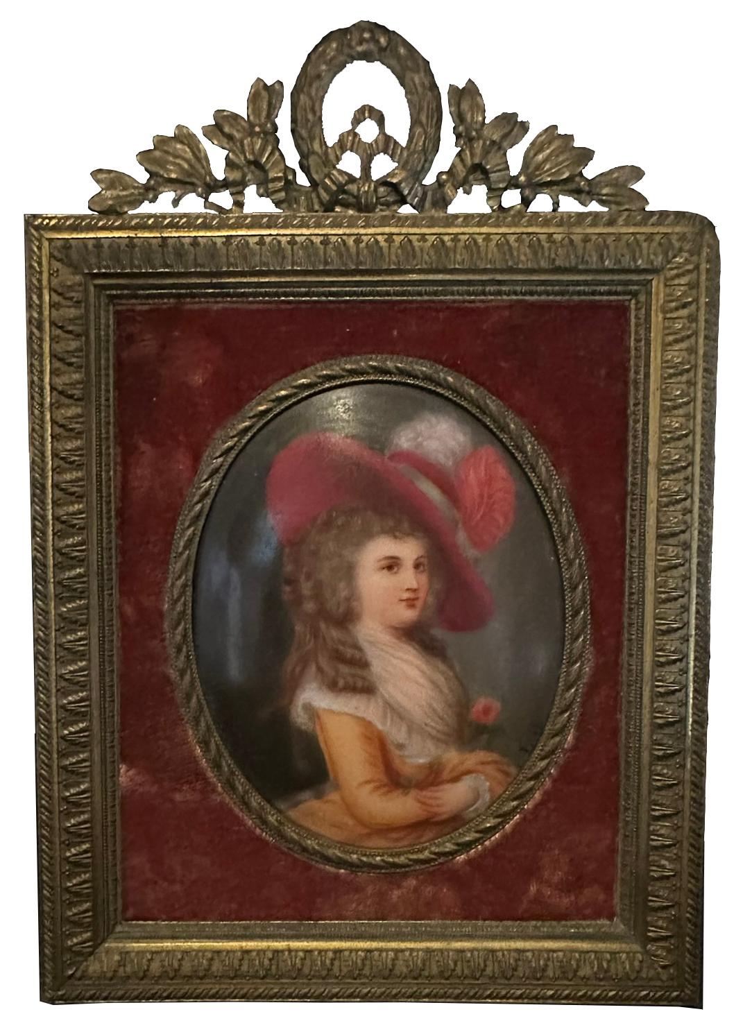 Portrait en porcelaine duchesse du Devonshire, Cavendish géorgienne, dans un cadre en bronze - Mixed Media Art de Unknown