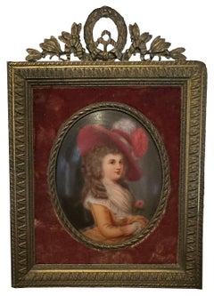 Antique Porcelain Portrait "Duchess of Devonshire" Georgiana Cavendish in Bronze Frame