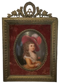 Ritratto in porcellana "Duchessa del Devonshire" Georgiana Cavendish in cornice di bronzo