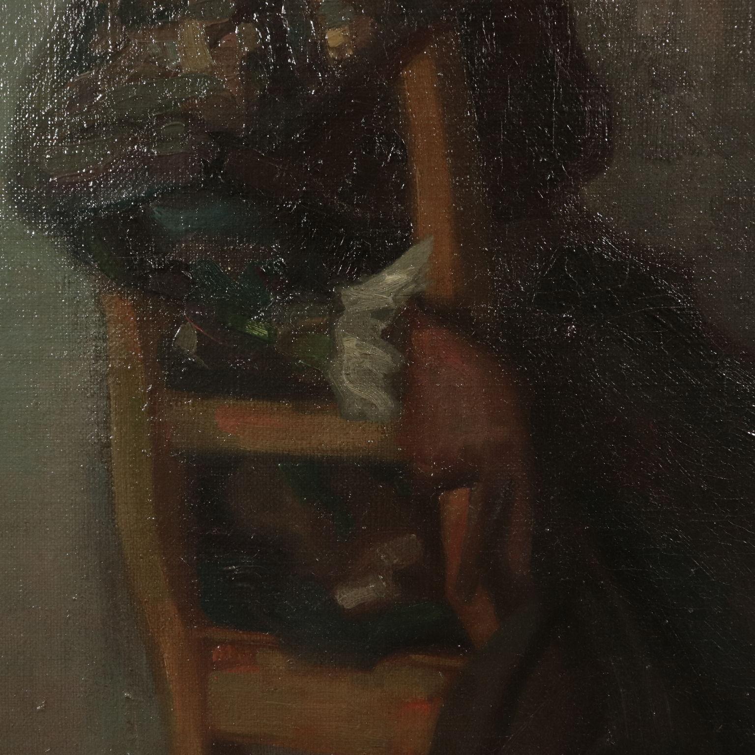 Portait Of A Woman Oil On Canvas Early '900 - Black Portrait Painting by Unknown