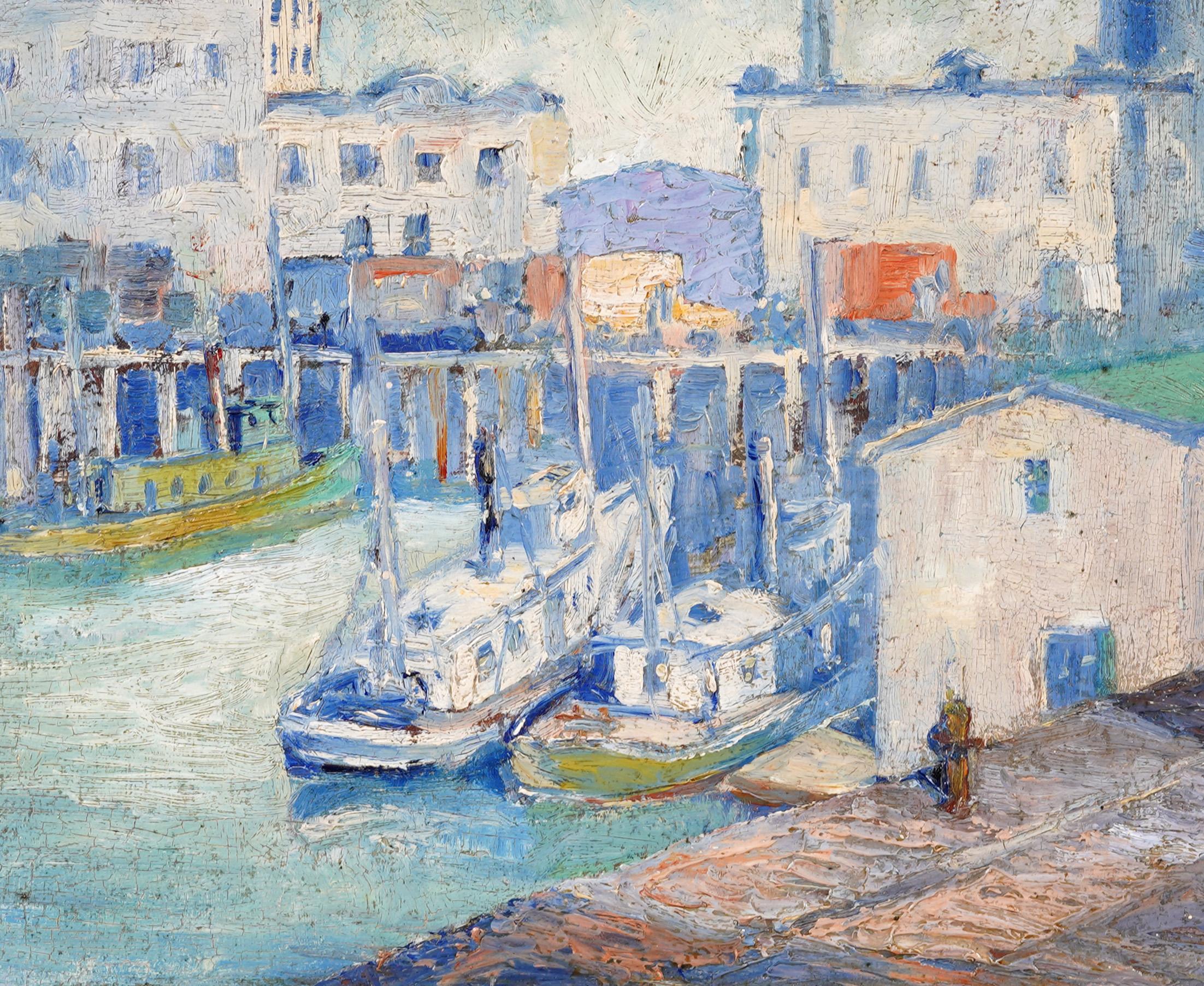 Portland Maine Early 1900's Impressionist Harbor Scene Antique American Painting 2