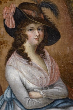 Portrait Cute Young Lady with Dog 18th Century Baroque Oil Painting on Canvas