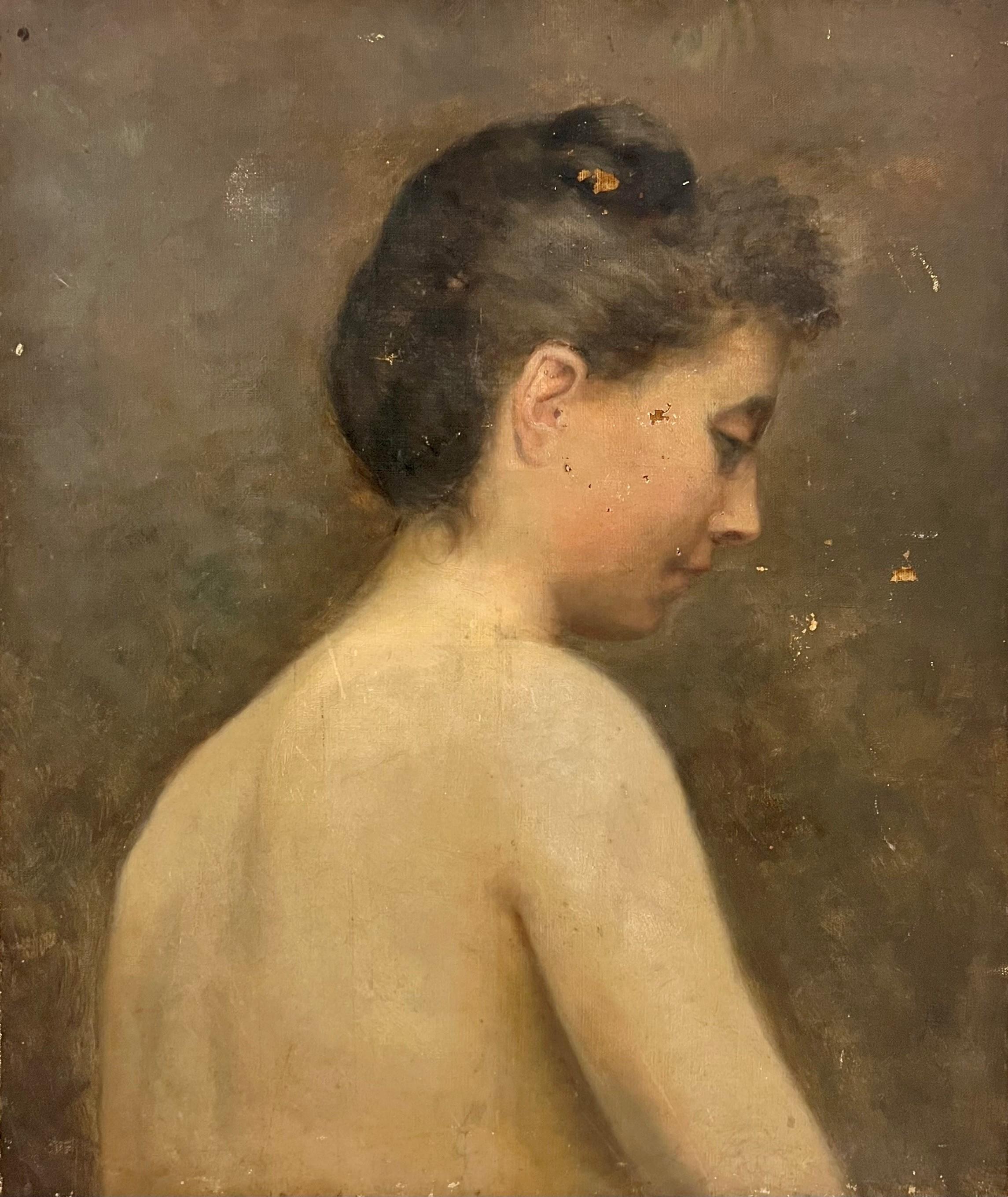 Unknown Still-Life Painting - Portrait de Dame, Impressionist Nude Portrait figurative oil painting on canvas