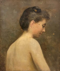 Portrait de Dame, Impressionist Nude Portrait figurative oil painting on canvas
