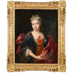 Portrait d'une dame de qualité avec une jolie robe bleue