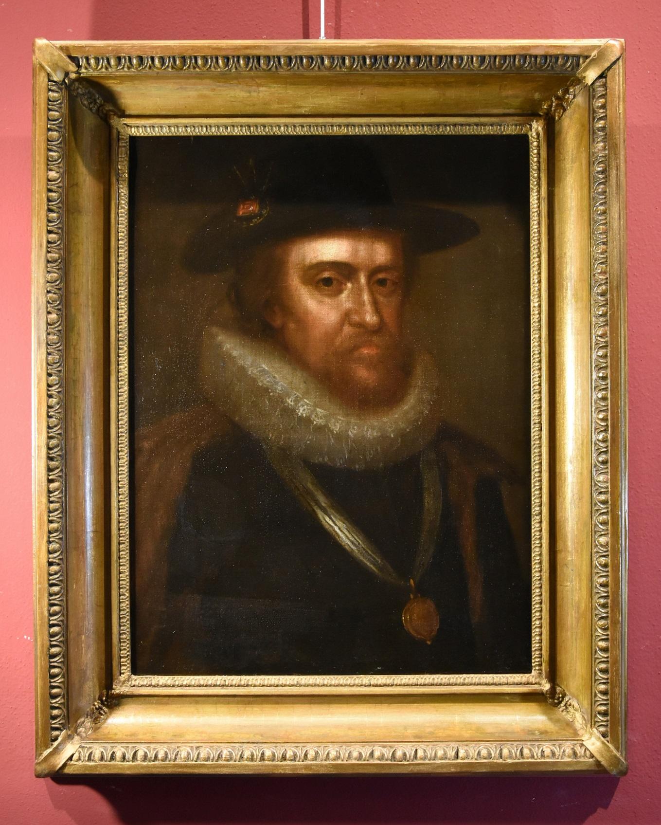 Portrait James I England King Mytens Paint Oil on canvas 17th Century Old master - Painting by Unknown