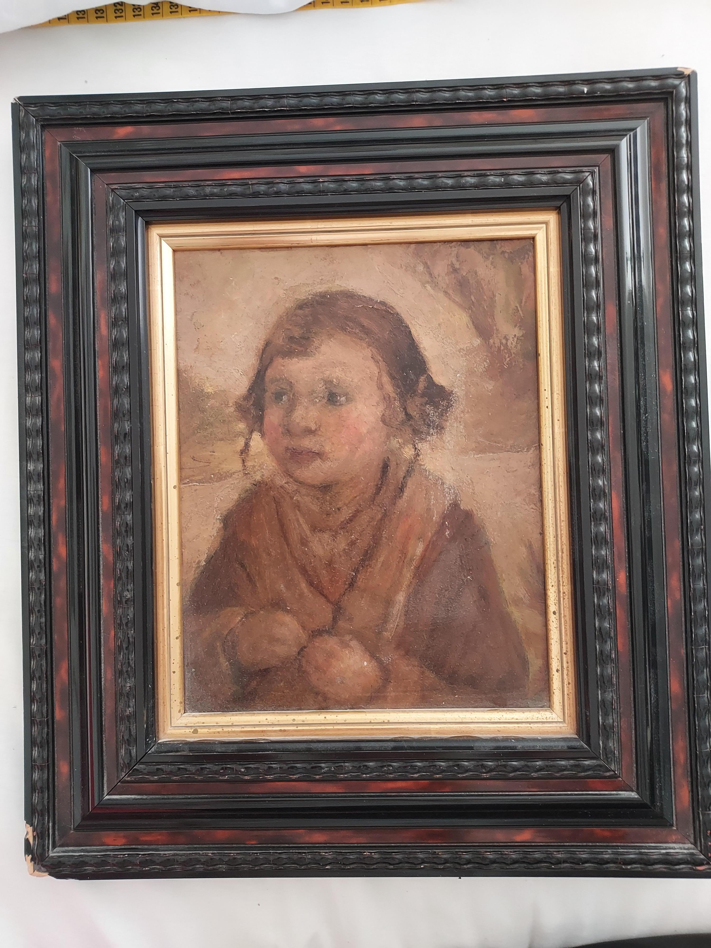 Retrato Niña Escuela Barbizon Francesa - Painting de Unknown