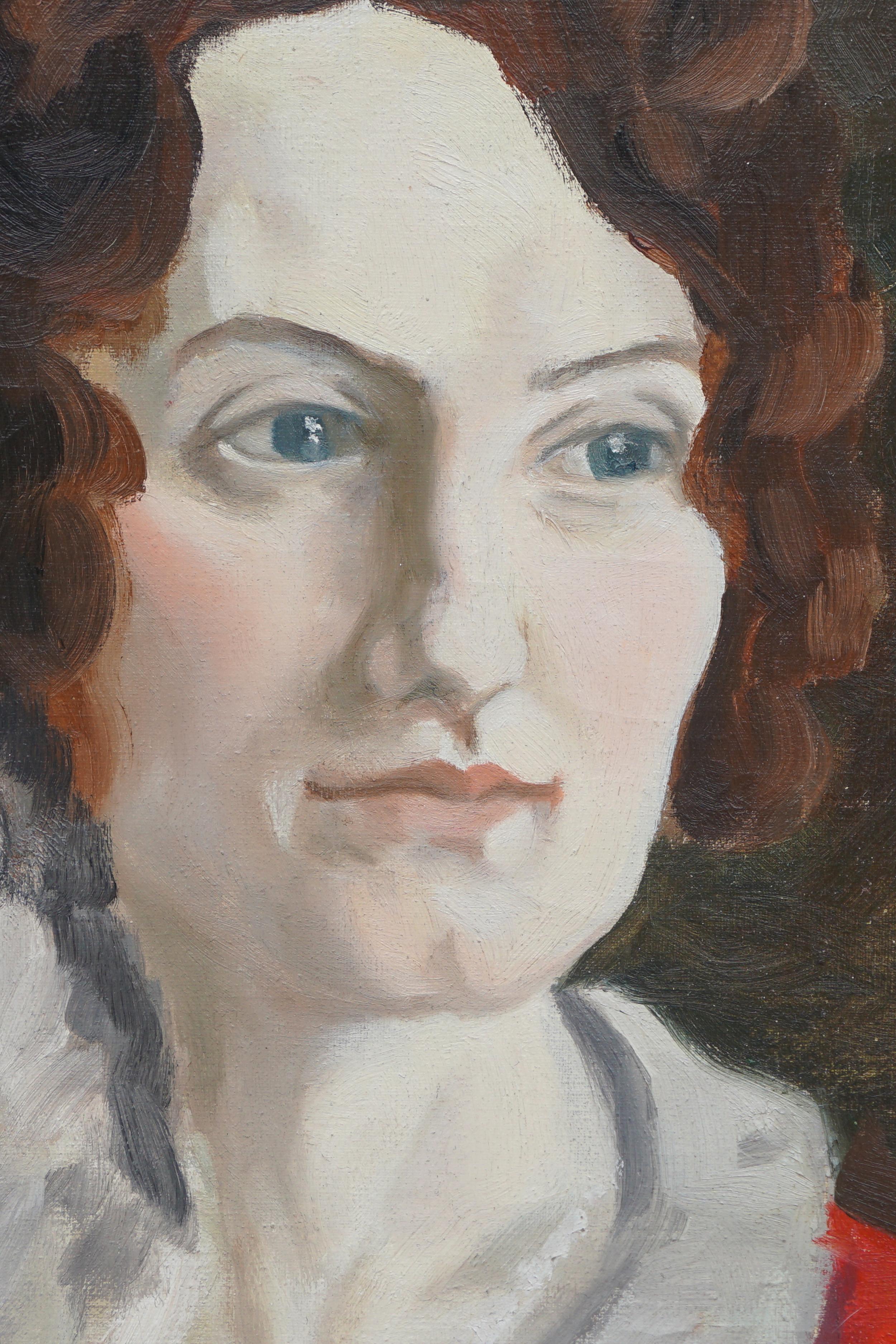 Porträt einer Society-Frau aus den 1930er Jahren – im Stil von Francis Campbell Boileau Cadell (Braun), Figurative Painting, von Unknown