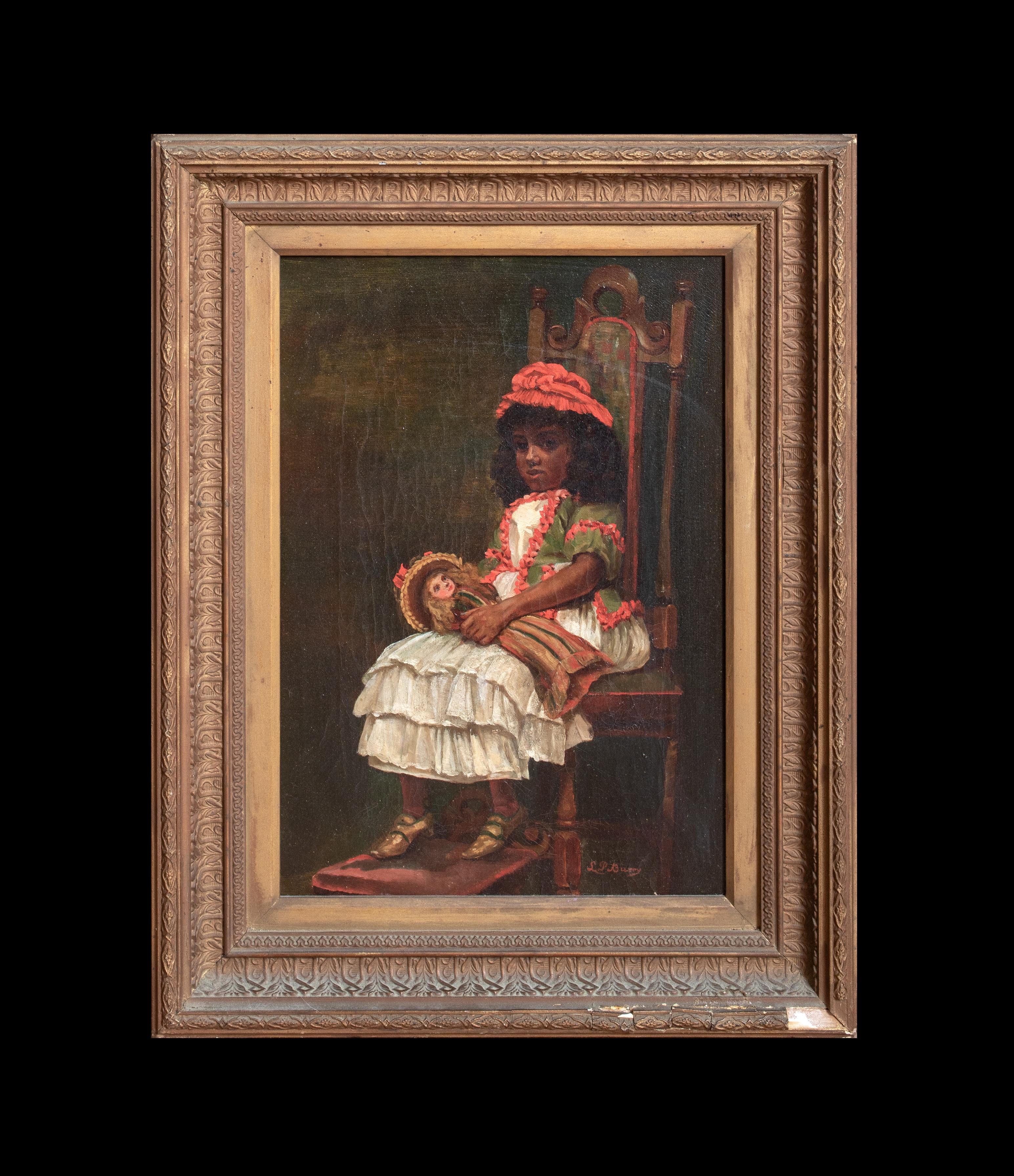 Portrait Of A Black Girl With A White Doll, 19th Century  by L P Burey - Painting by Unknown