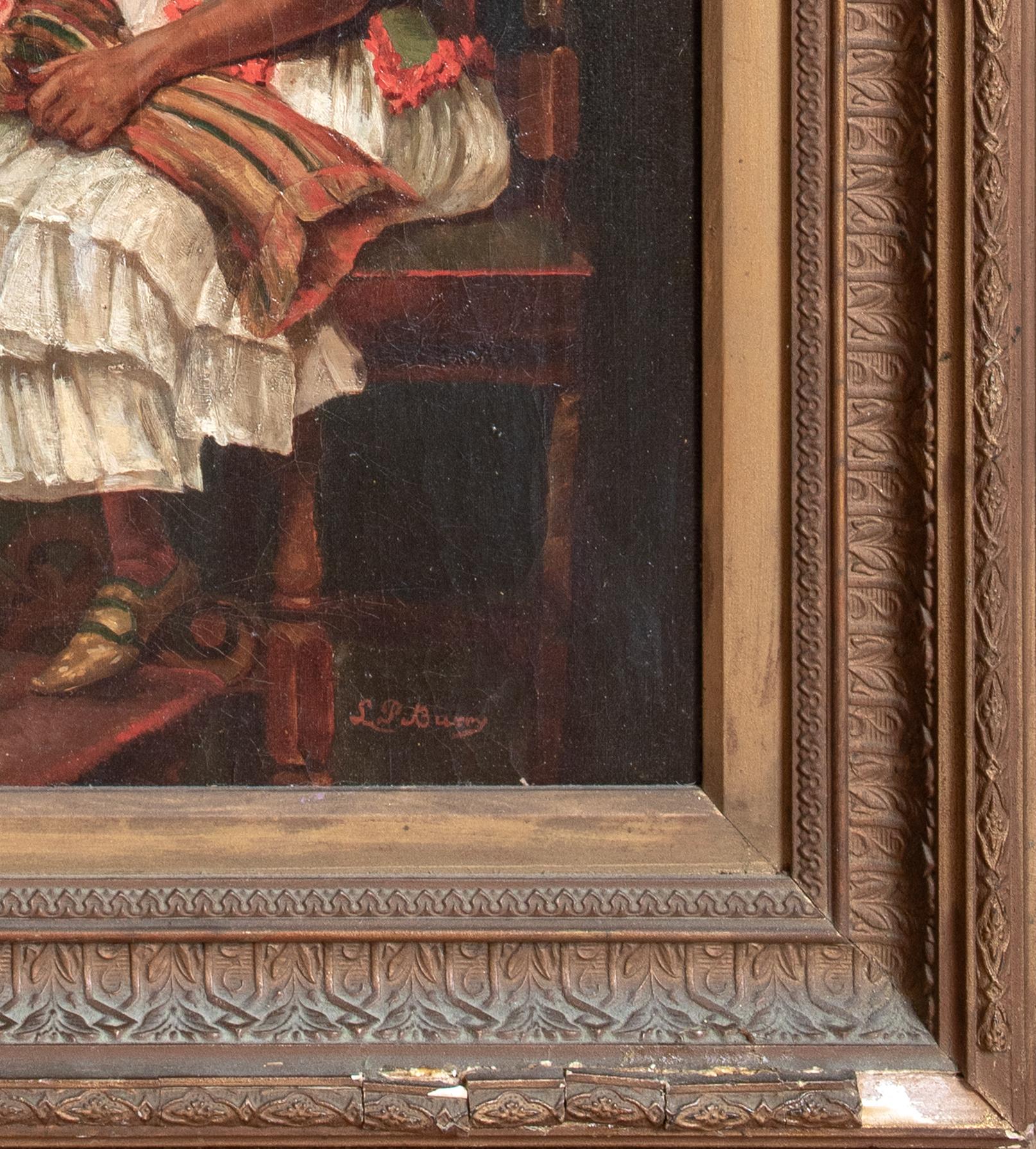 Portrait Of A Black Girl With A White Doll, 19th Century

by L P Burey

Large 19th Century American School portrait of a young black girl sitting with a white doll, oil on canvas by L P Burey. Excellent quality and condition full length portrait of