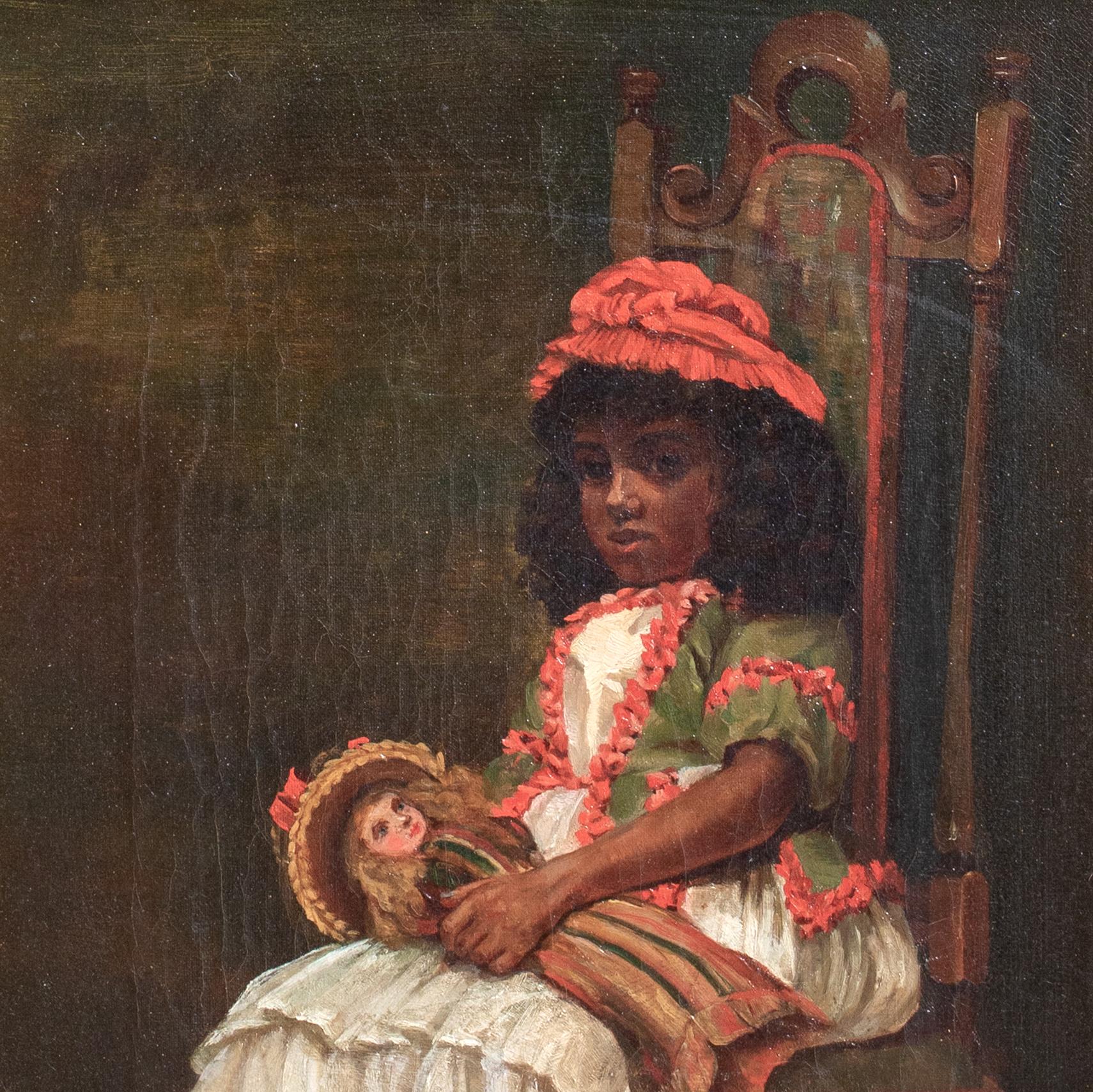 Portrait Of A Black Girl With A White Doll, 19th Century  by L P Burey For Sale 3
