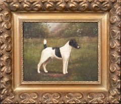 Antique  Portrait Of A Black & White Jack Russell Terrier, 19th Century HENRY CROWTHER