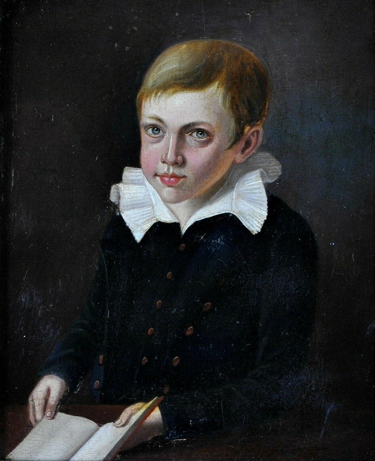 Unknown - Portrait of a Boy - 18th Century French Oil on Panel Antique ...