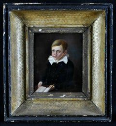 Portrait of a Boy - 18th Century French Oil on Panel Antique Painting