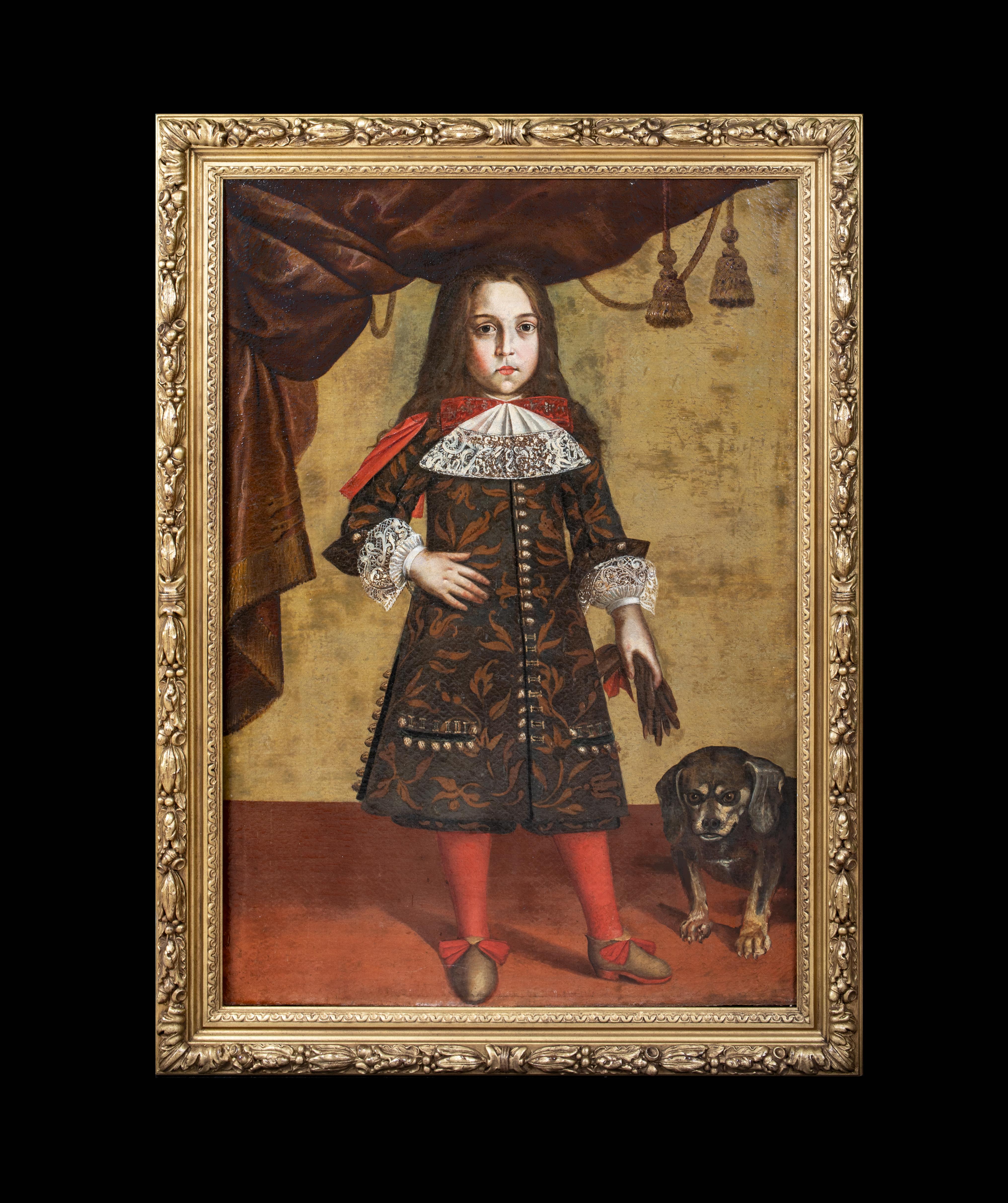 Portrait Of A Boy & Dog, 17th Century   Piedmontese School circa 1620 - Painting by Unknown