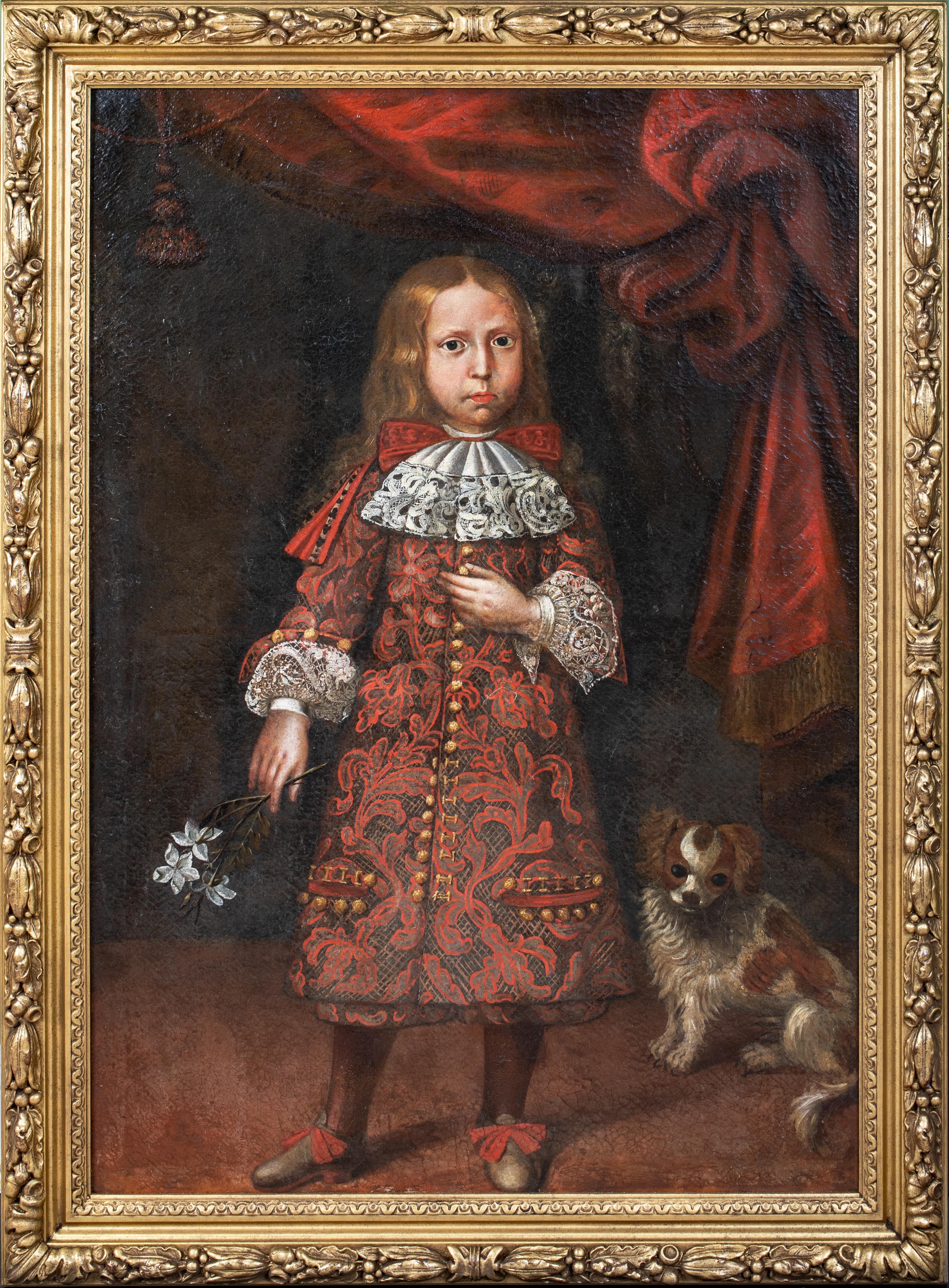Portrait Of A Boy & Dog, 17th Century   Piedmontese School circa 1620 - Painting by Unknown