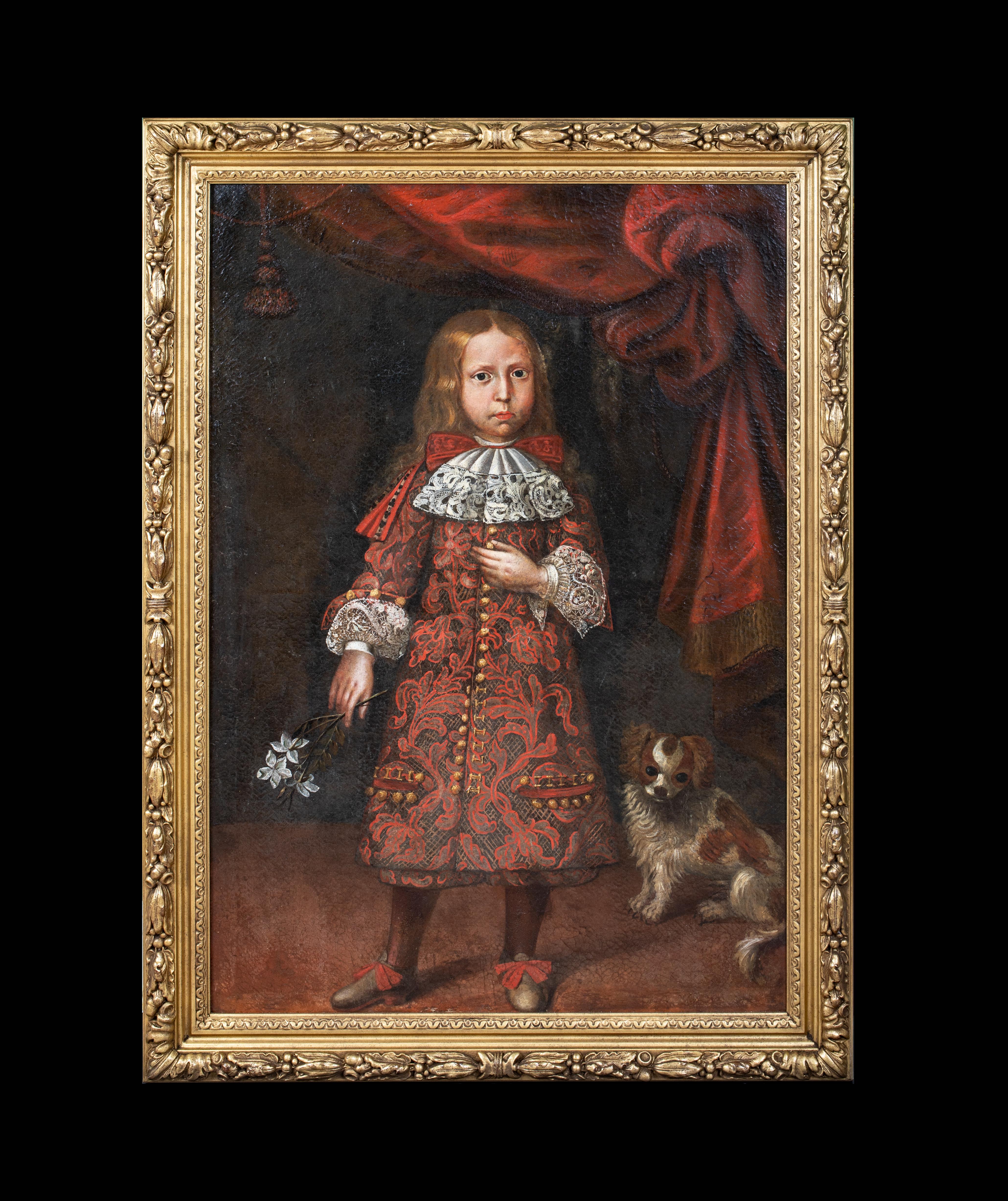 Portrait Of A Boy & Dog, 17th Century 

Piedmontese School circa 1620

Large early 17th Century Italian Old Master portrait of a boy and his dog, oil on canvas. Excellent quality and condition full length portrait of the boy in a draped interior