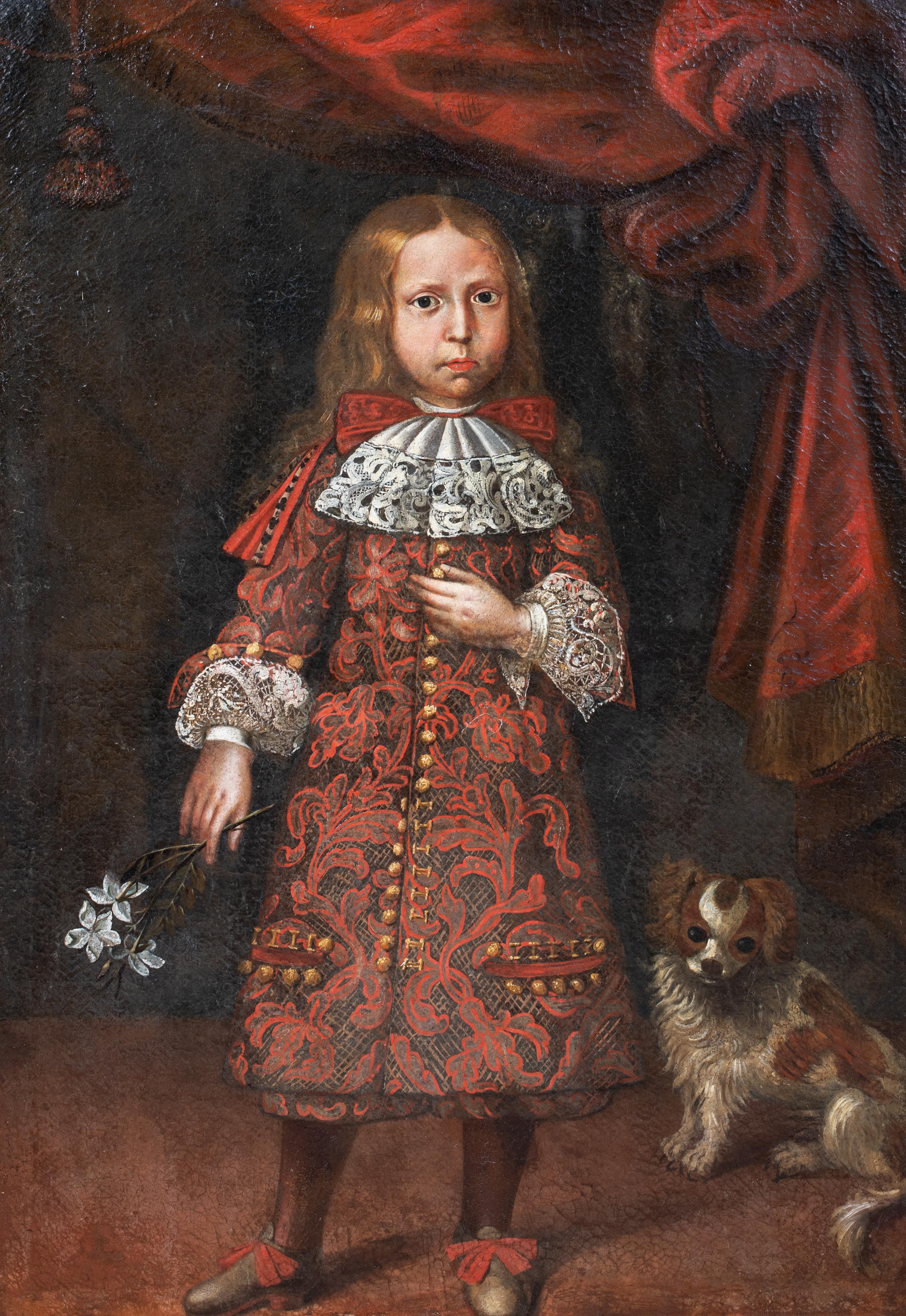 Portrait Of A Boy & Dog, 17th Century   Piedmontese School circa 1620 For Sale 1