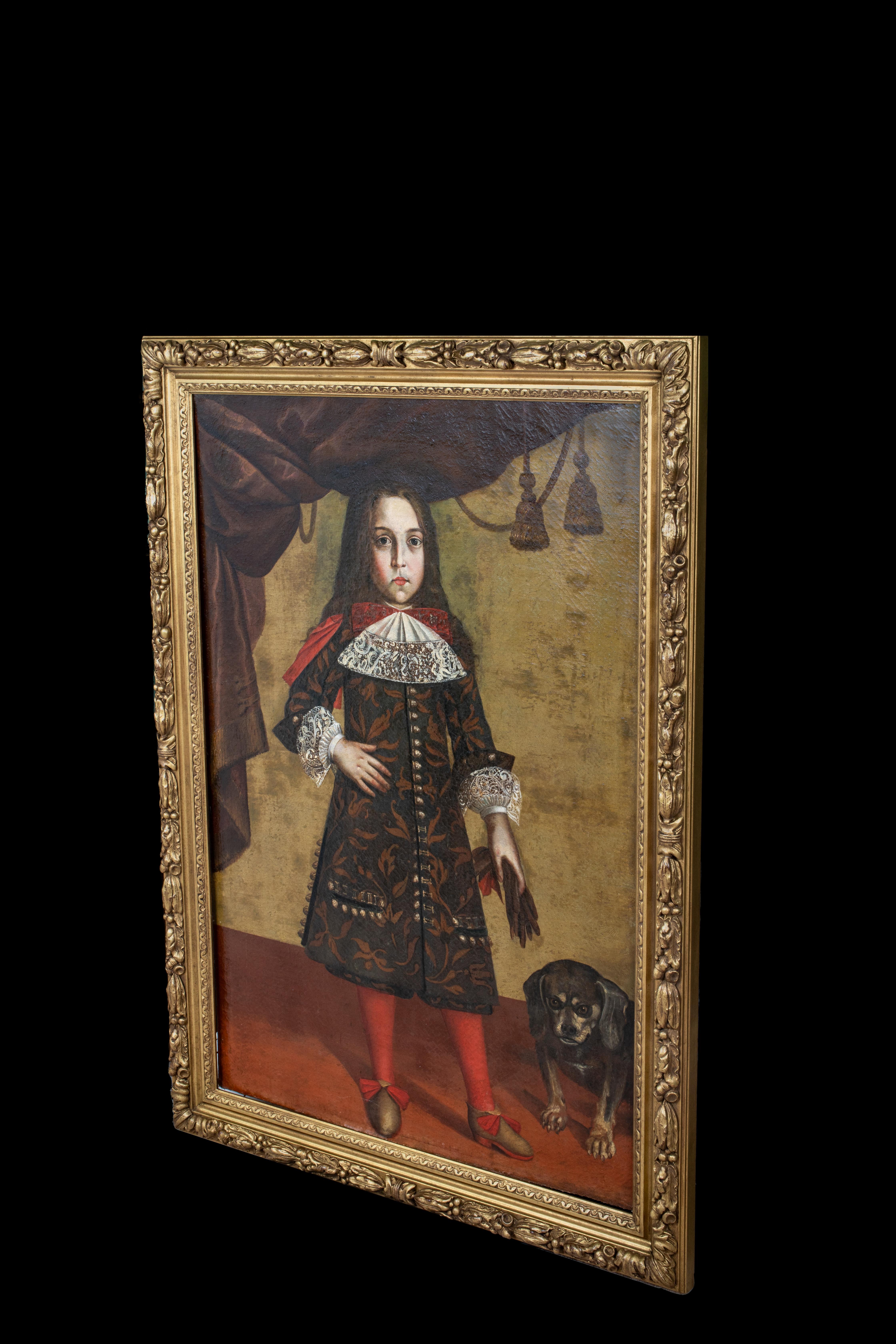 Portrait Of A Boy & Dog, 17th Century   Piedmontese School circa 1620 For Sale 5