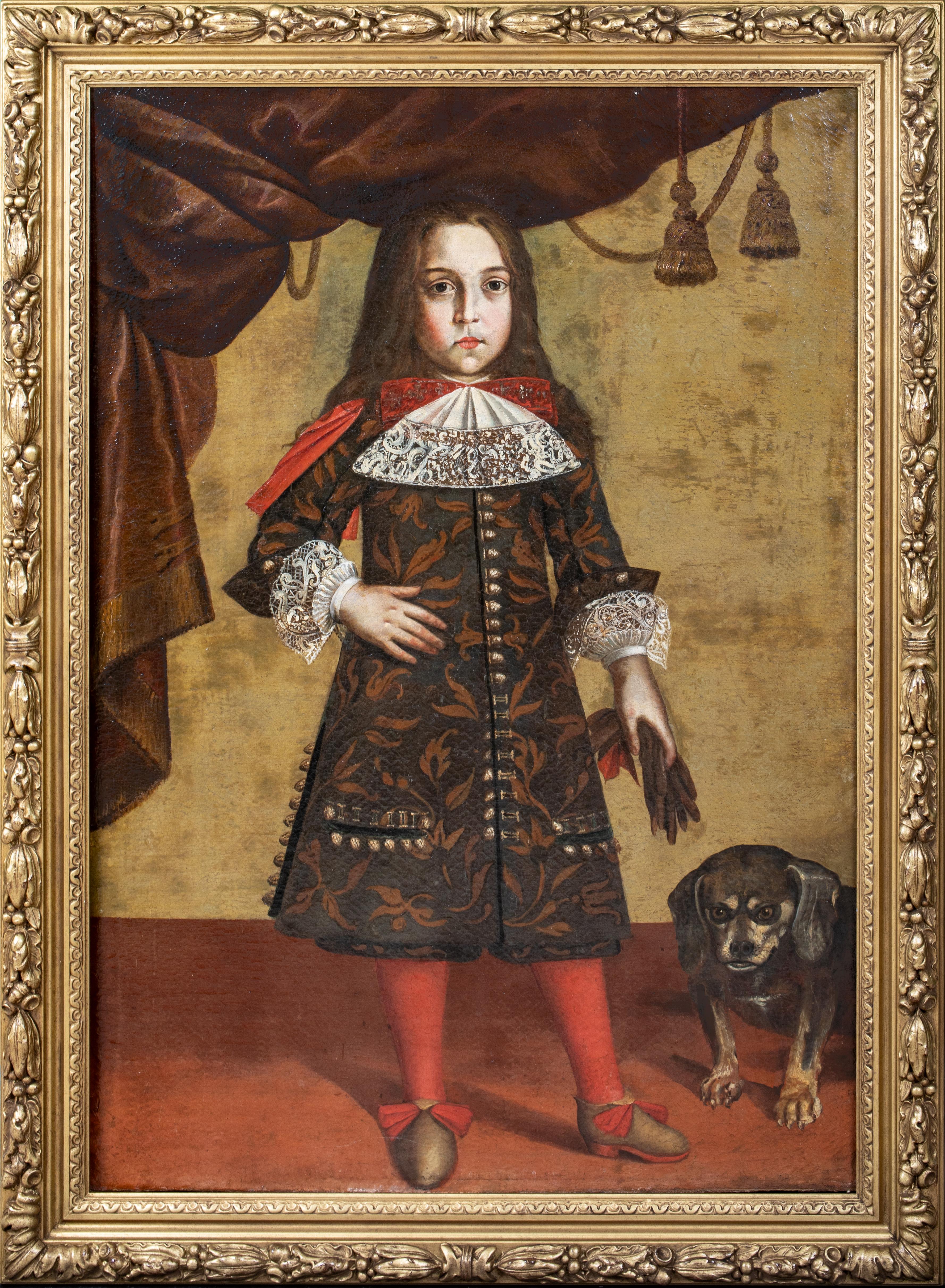 Unknown Portrait Painting – Porträt eines Jungen mit Hund, 17. Jahrhundert   Piemontesische Schule um 1620
