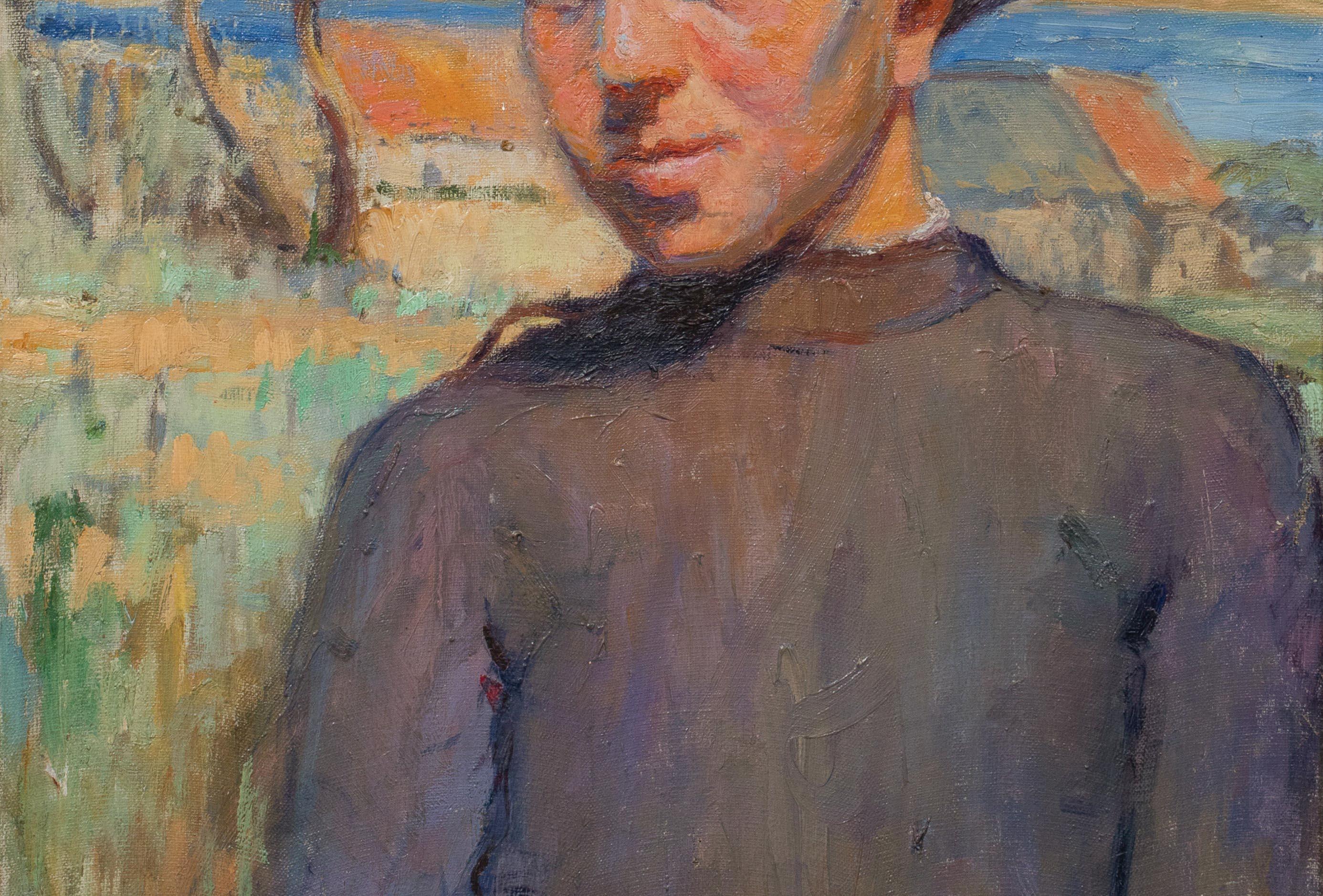 Portrait Of A Breton Boy, circa 1920  by Suzanne BILLET DE FOMBELLE (1899-1953) - Gray Portrait Painting by Unknown