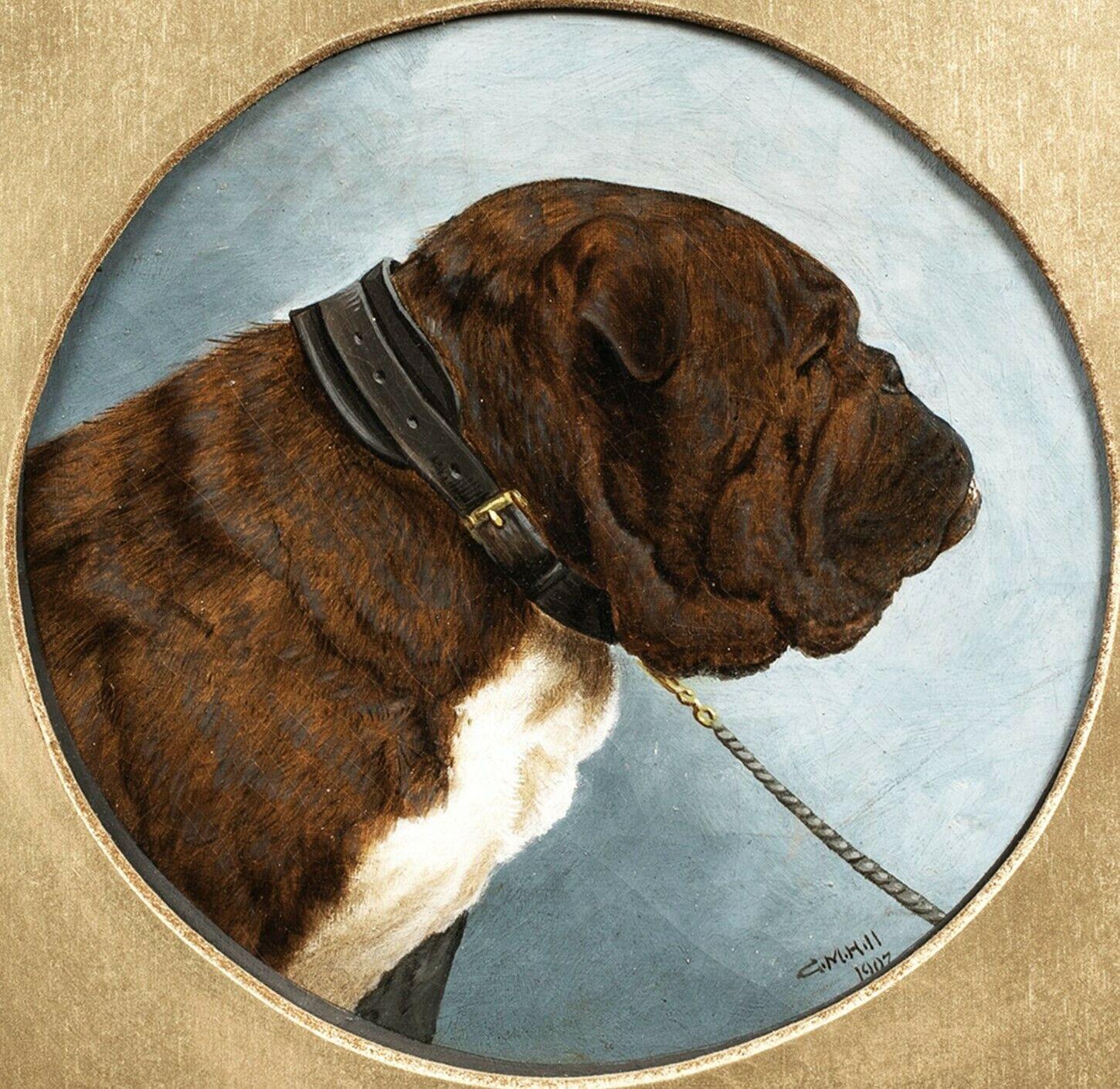 Unknown Portrait Painting - Portrait Of A Bulldog, dated 1907