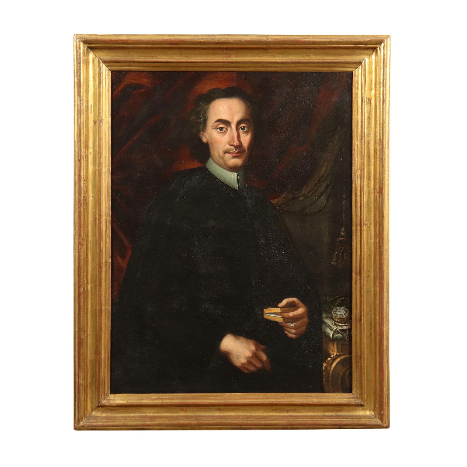 Unknown Portrait Painting - Portrait of a Canon Oil on Canvas Center-Italian School 18th Century